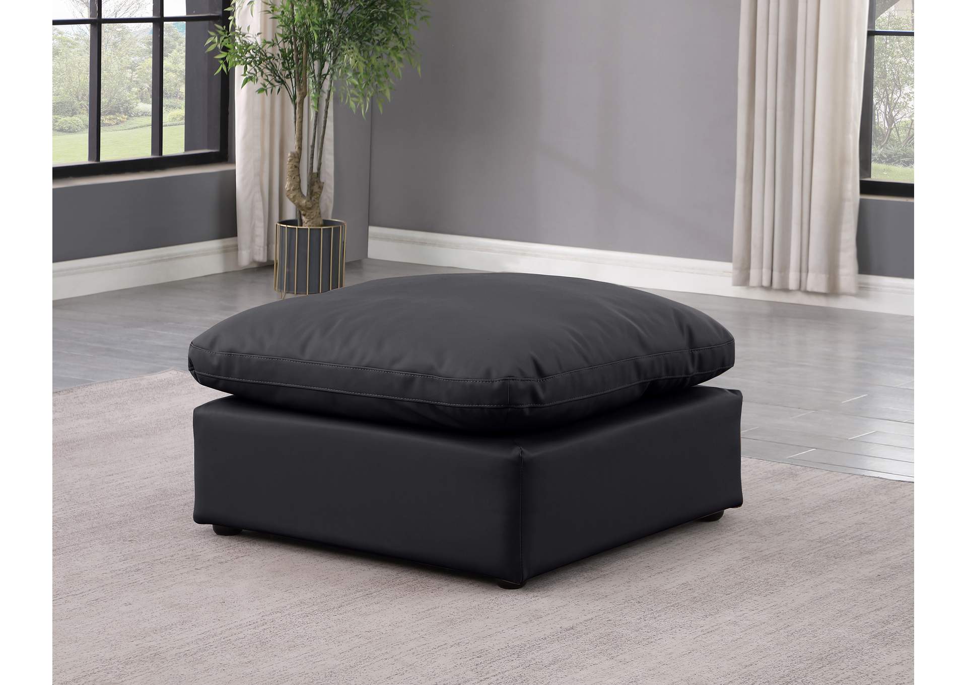 Indulge Black Faux Leather Ottoman,Meridian Furniture