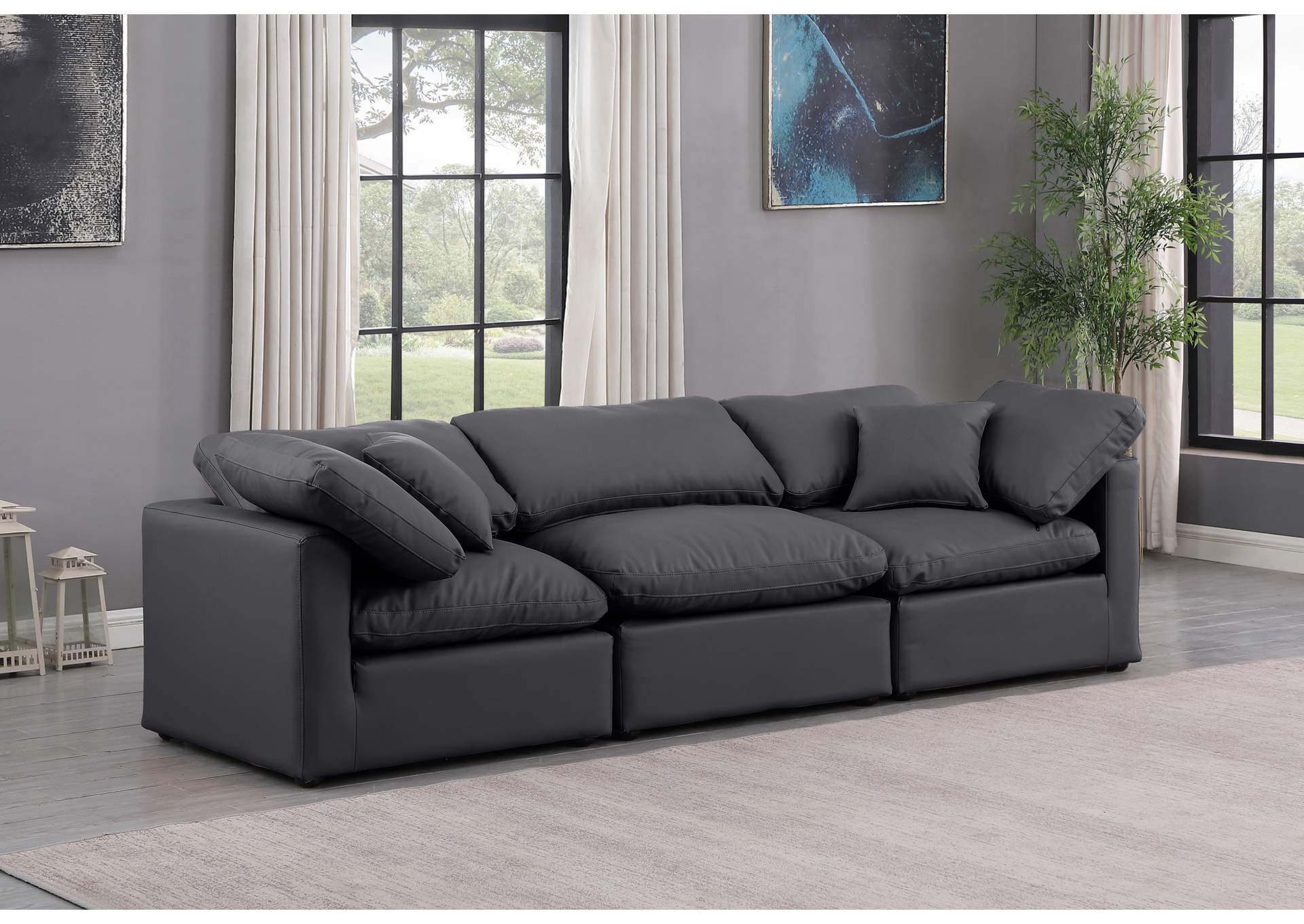 Indulge Black Faux Leather Modular Sofa,Meridian Furniture
