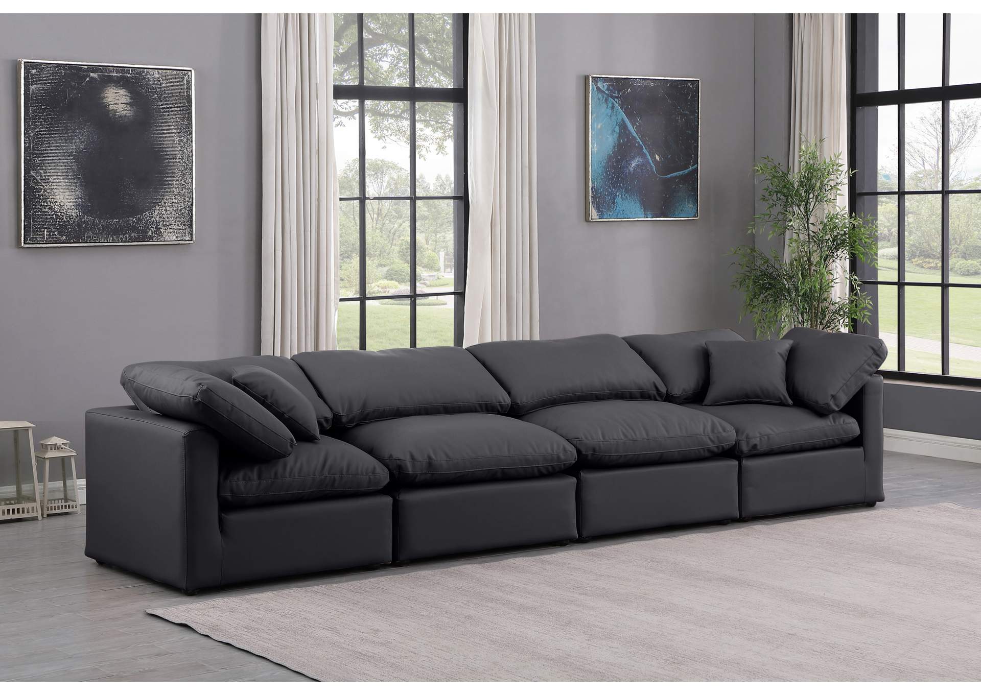 Indulge Black Faux Leather Modular Sofa,Meridian Furniture