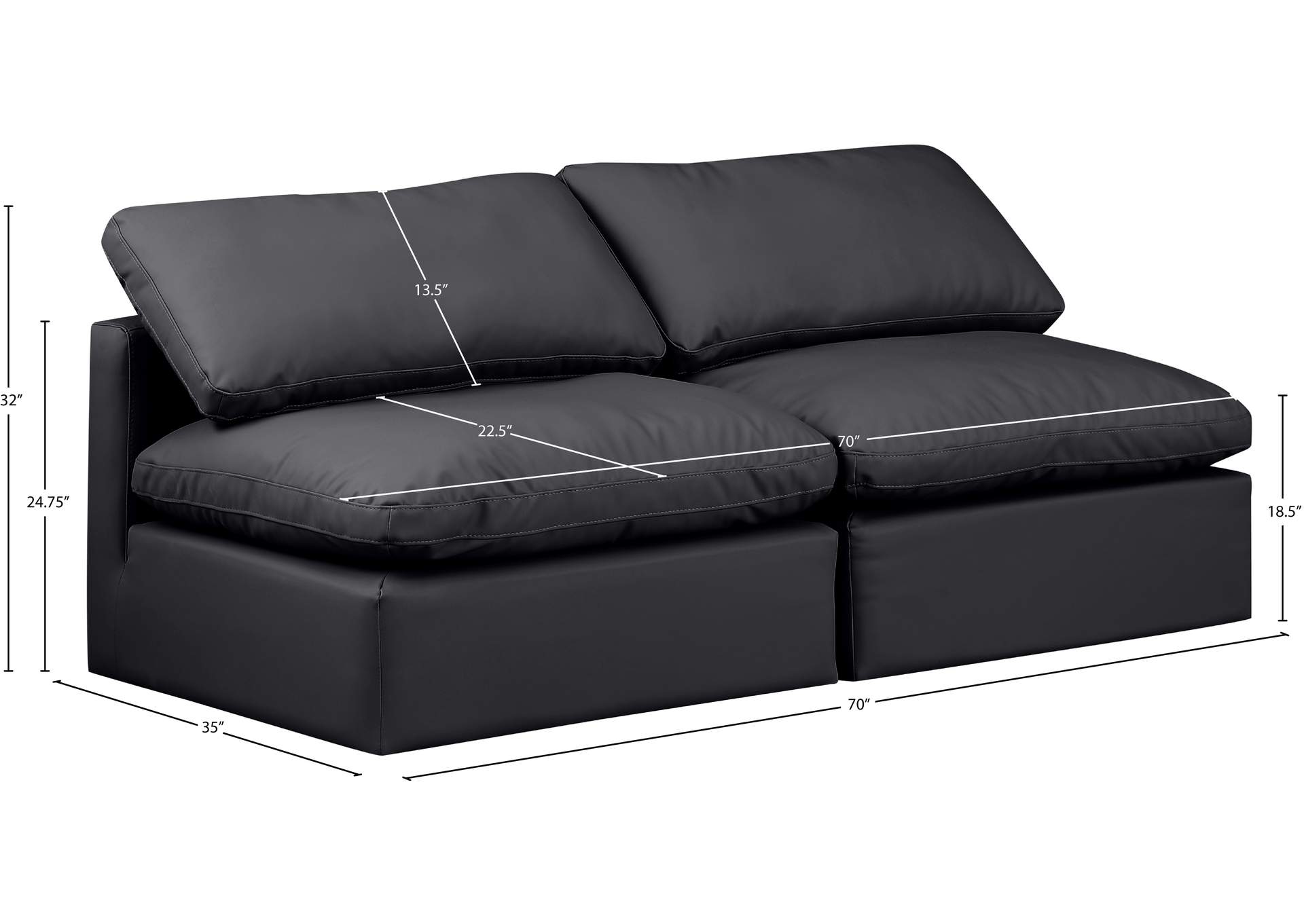 Indulge Black Faux Leather Modular Sofa,Meridian Furniture