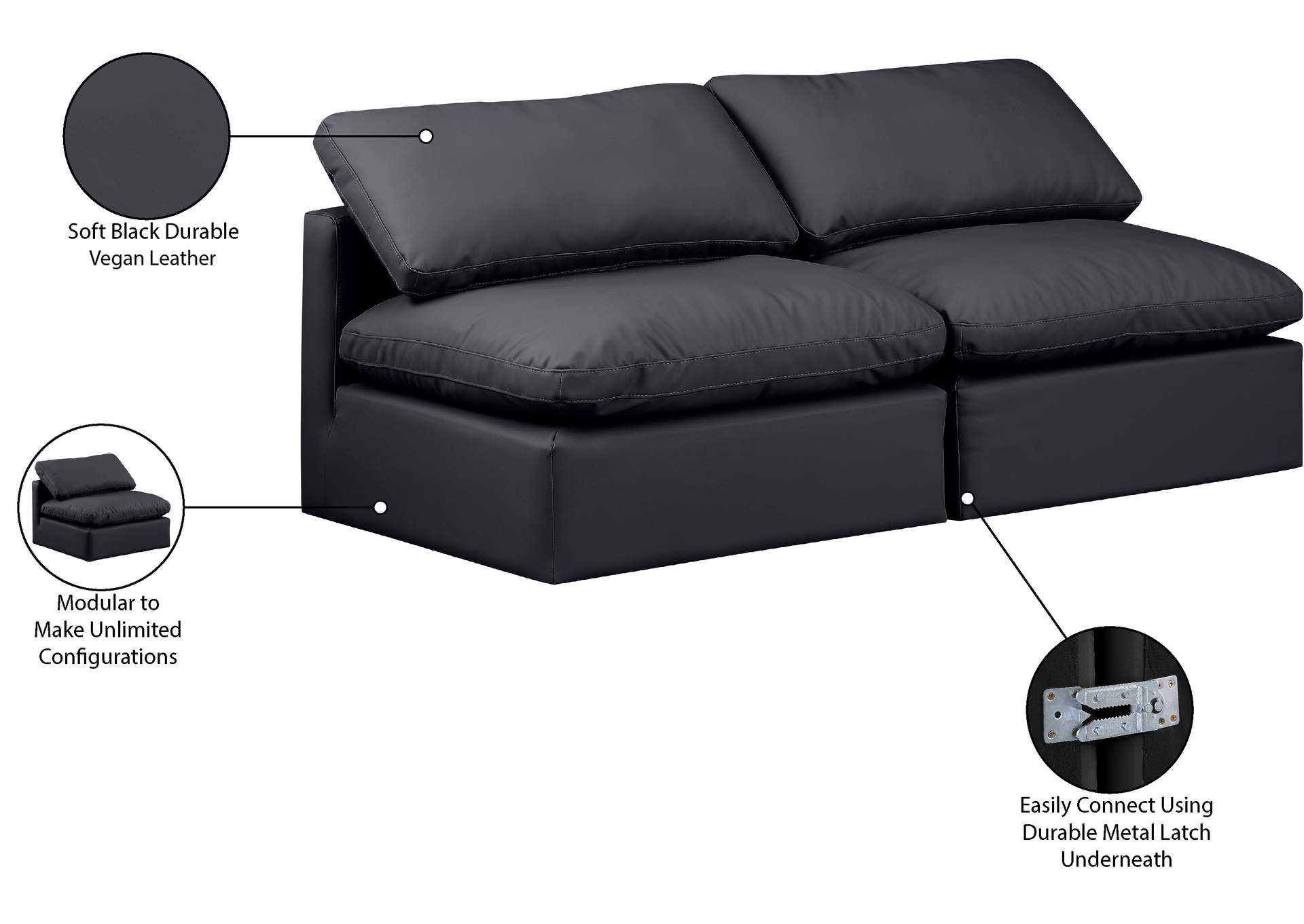 Indulge Black Faux Leather Modular Sofa,Meridian Furniture