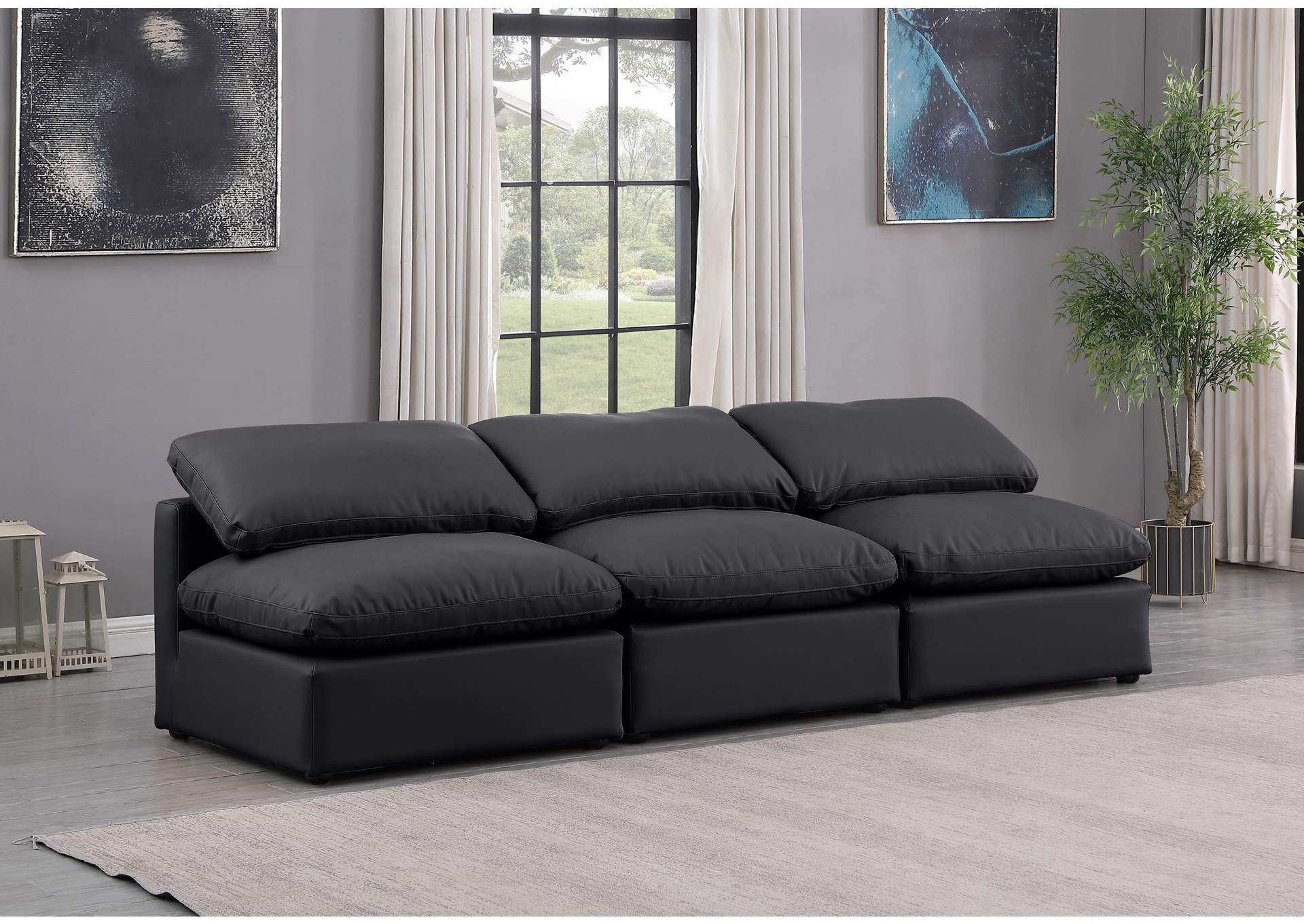 Indulge Black Faux Leather Modular Sofa,Meridian Furniture