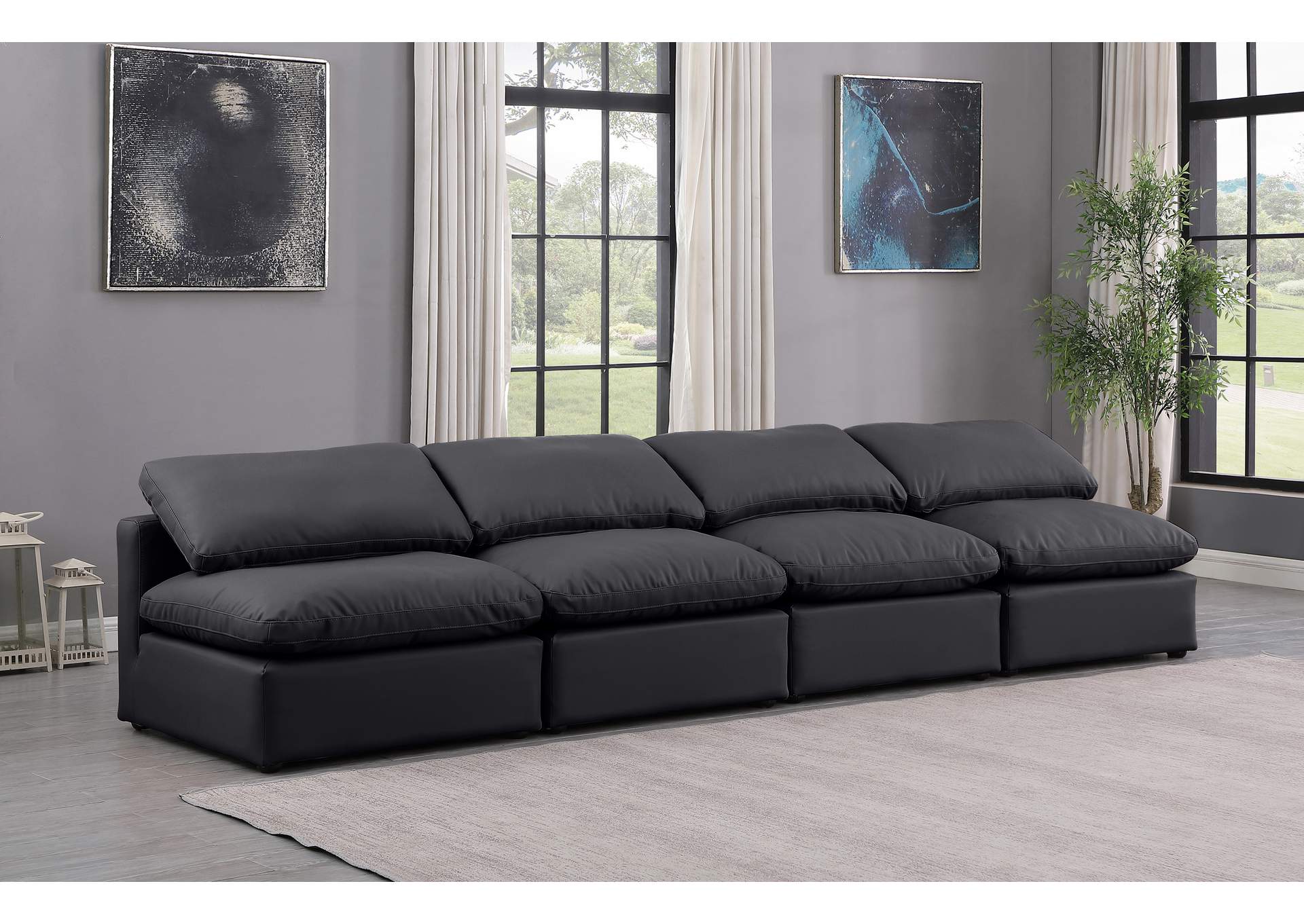 Indulge Black Faux Leather Modular Sofa,Meridian Furniture