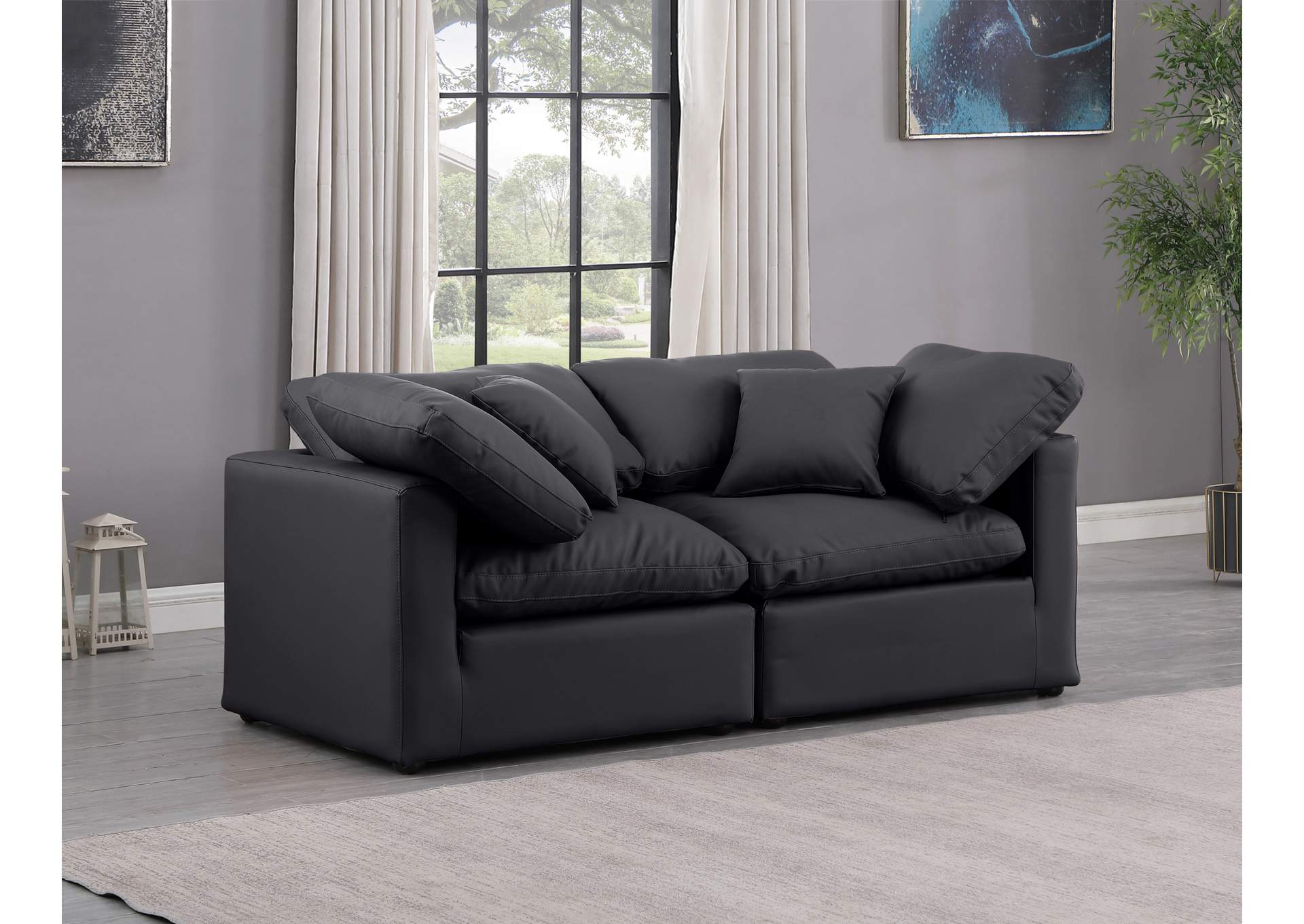 Indulge Black Faux Leather Modular Sofa,Meridian Furniture