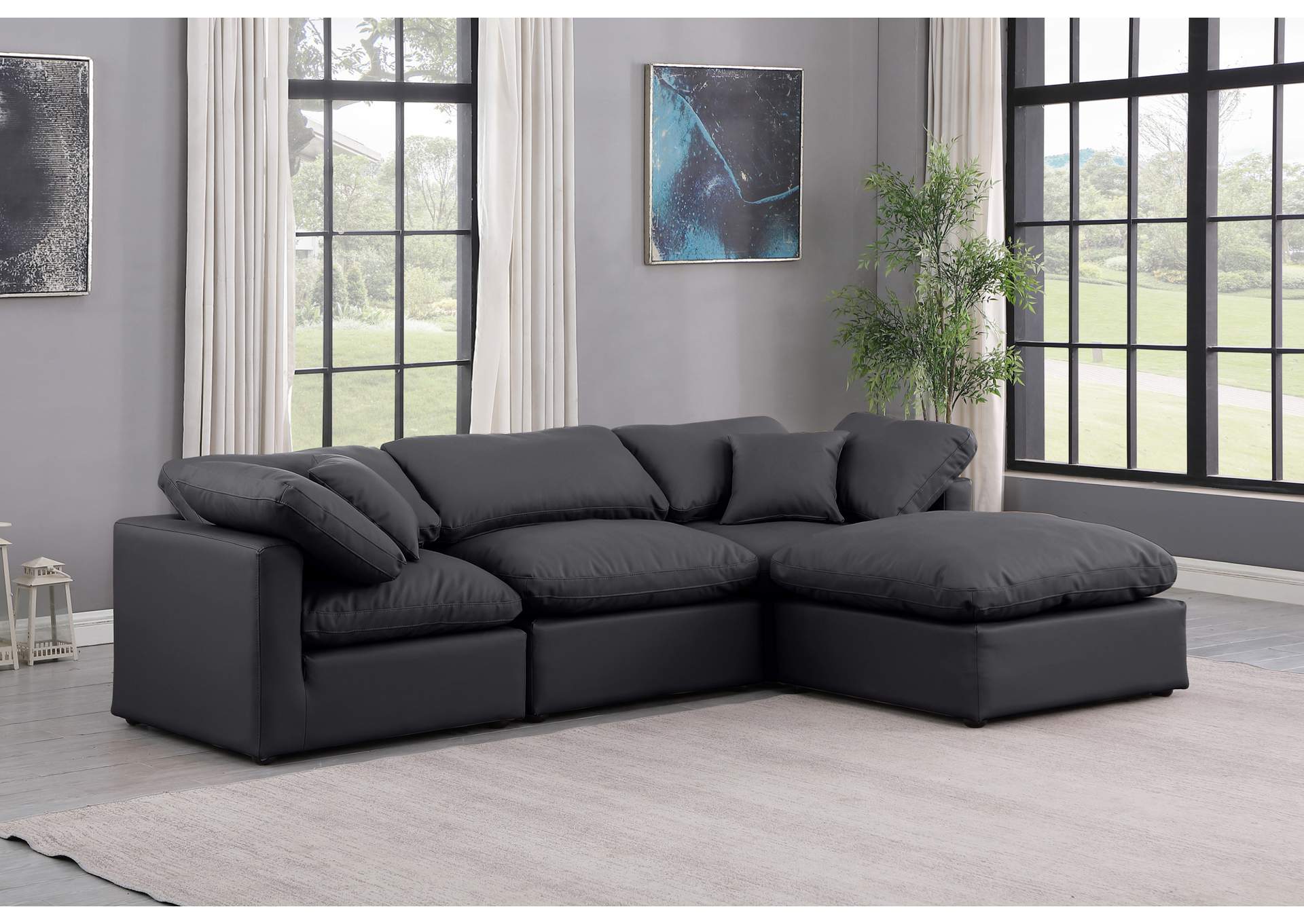 Indulge Black Faux Leather Modular Sectional,Meridian Furniture