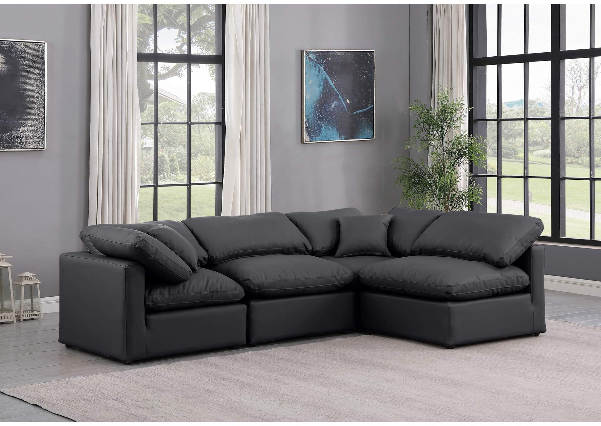 Indulge Black Faux Leather Modular Sectional,Meridian Furniture
