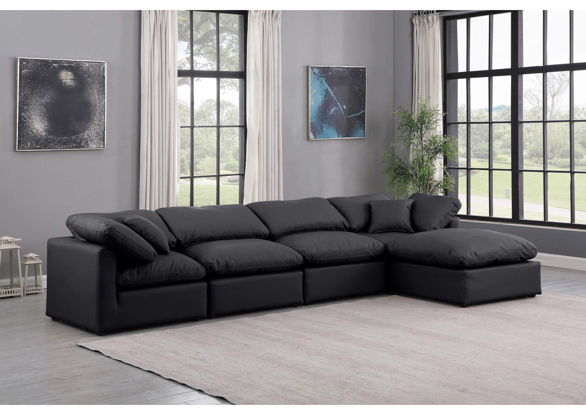 Indulge Black Faux Leather Modular Sectional,Meridian Furniture