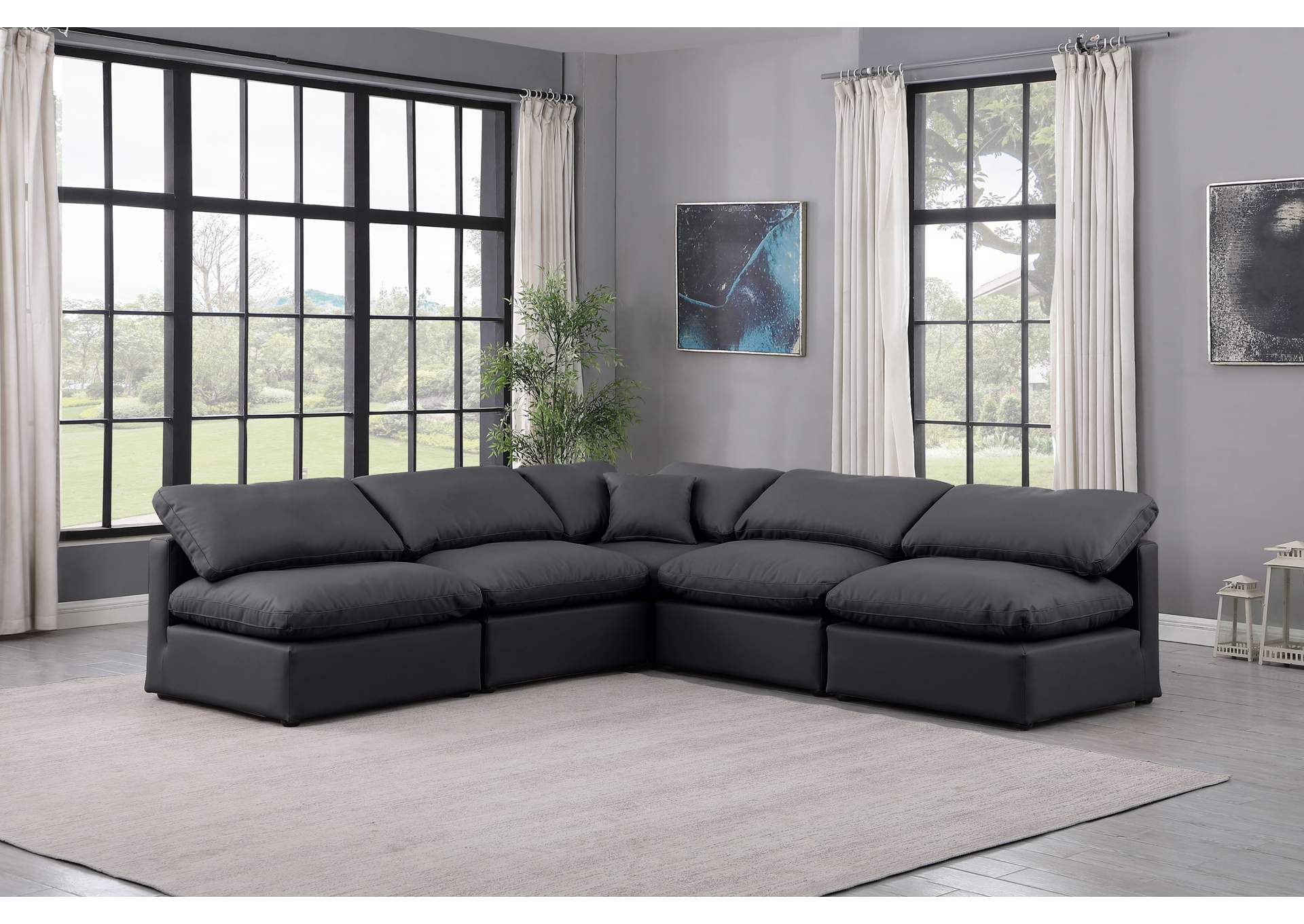 Indulge Black Faux Leather Modular Sectional,Meridian Furniture