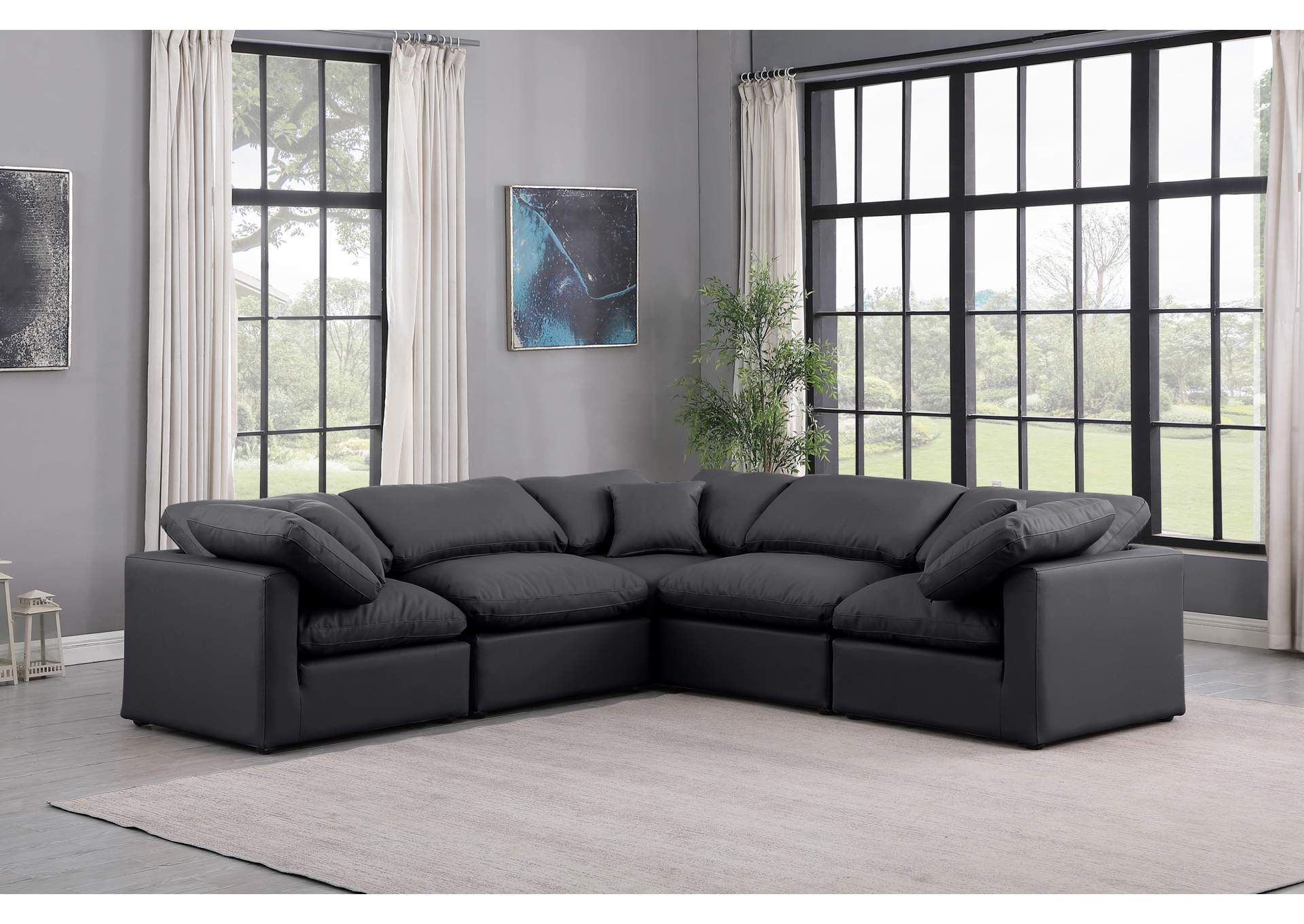 Indulge Black Faux Leather Modular Sectional,Meridian Furniture