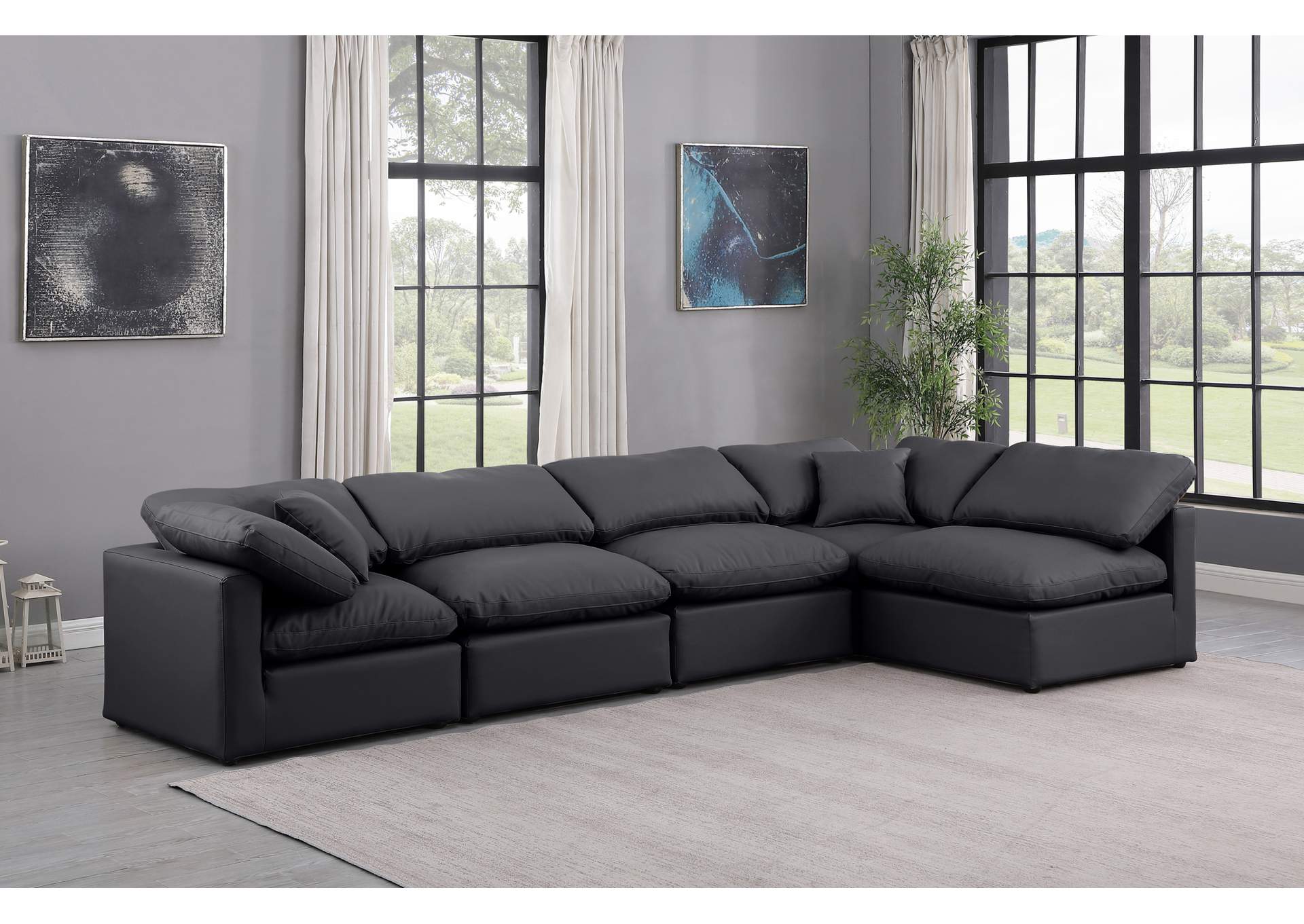Indulge Black Faux Leather Modular Sectional,Meridian Furniture