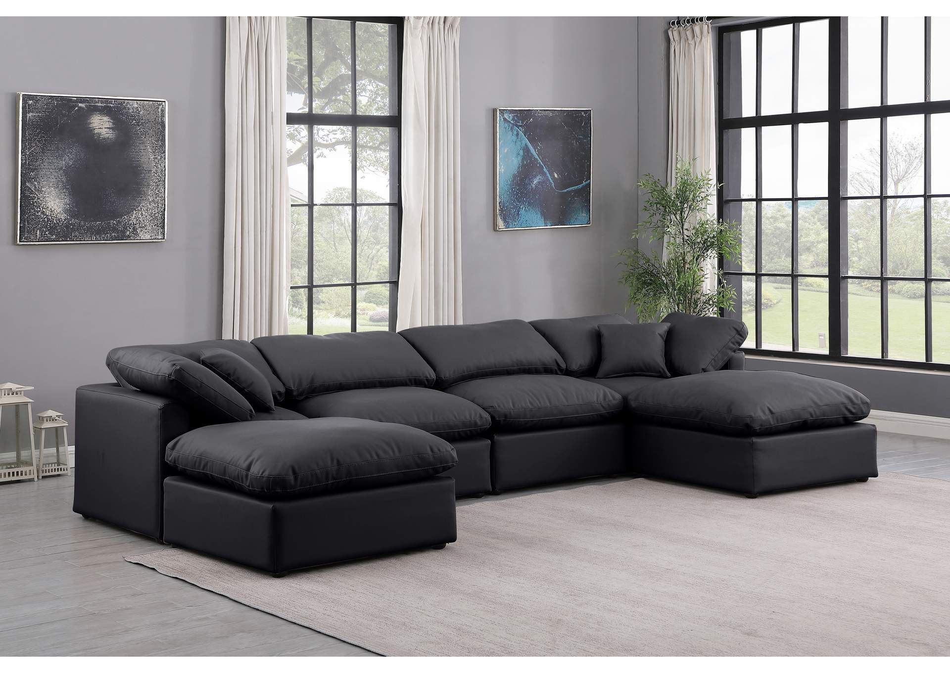 Indulge Black Faux Leather Modular Sectional,Meridian Furniture