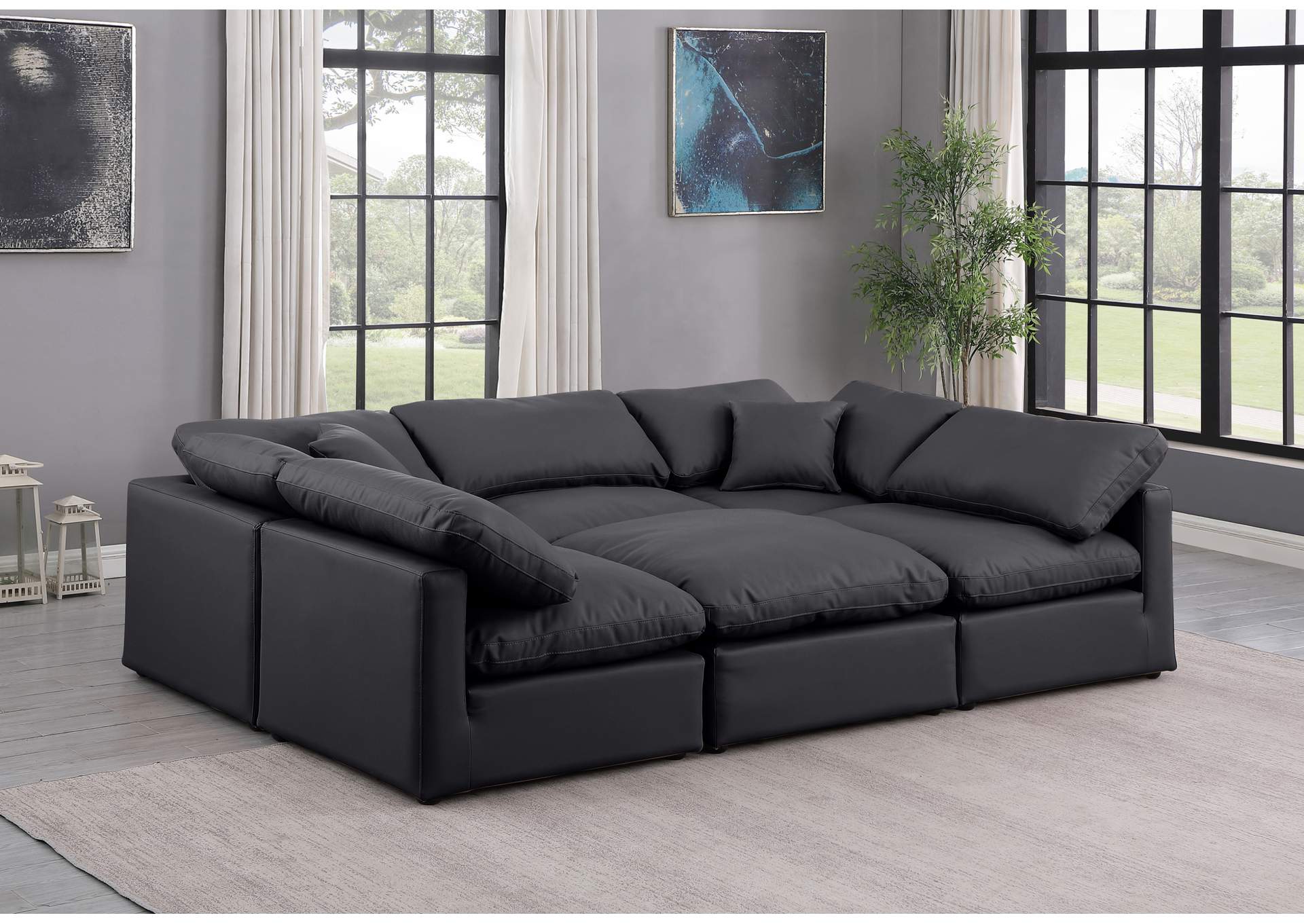 Indulge Black Faux Leather Modular Sectional,Meridian Furniture