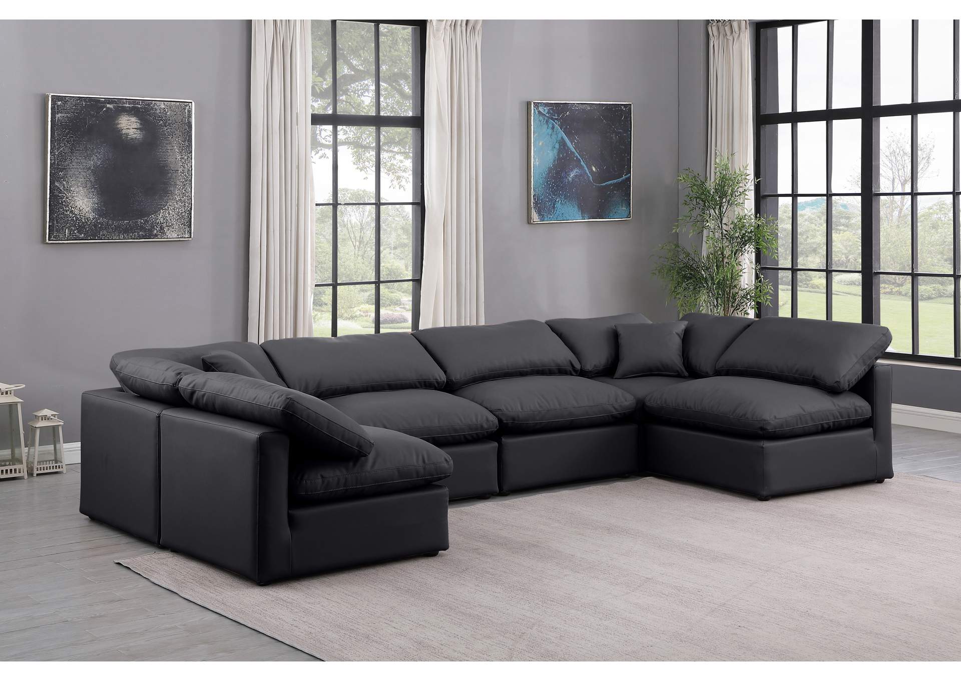 Indulge Black Faux Leather Modular Sectional,Meridian Furniture