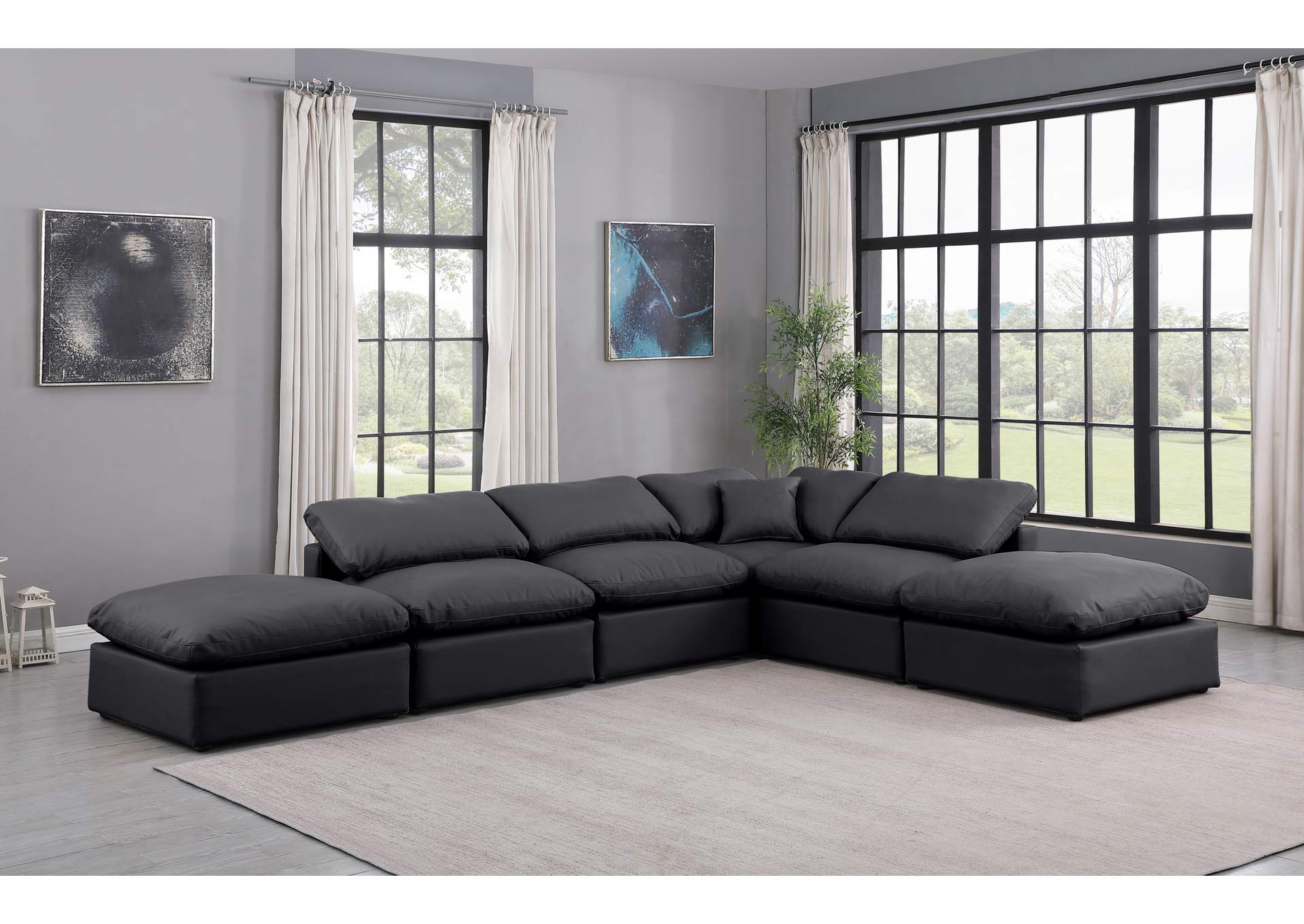 Indulge Black Faux Leather Modular Sectional,Meridian Furniture