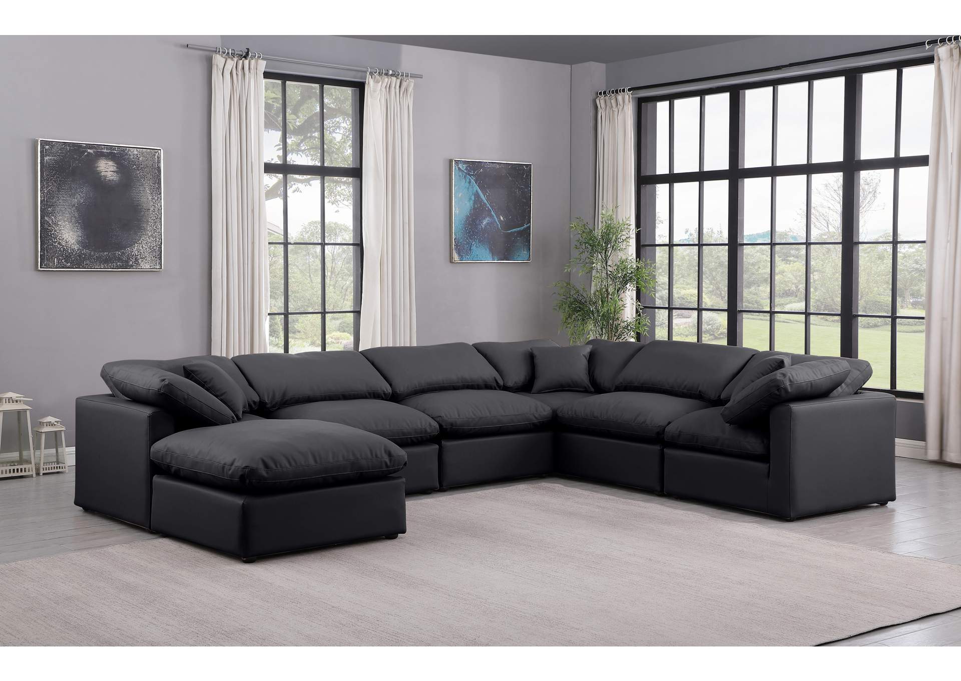 Indulge Black Faux Leather Modular Sectional,Meridian Furniture