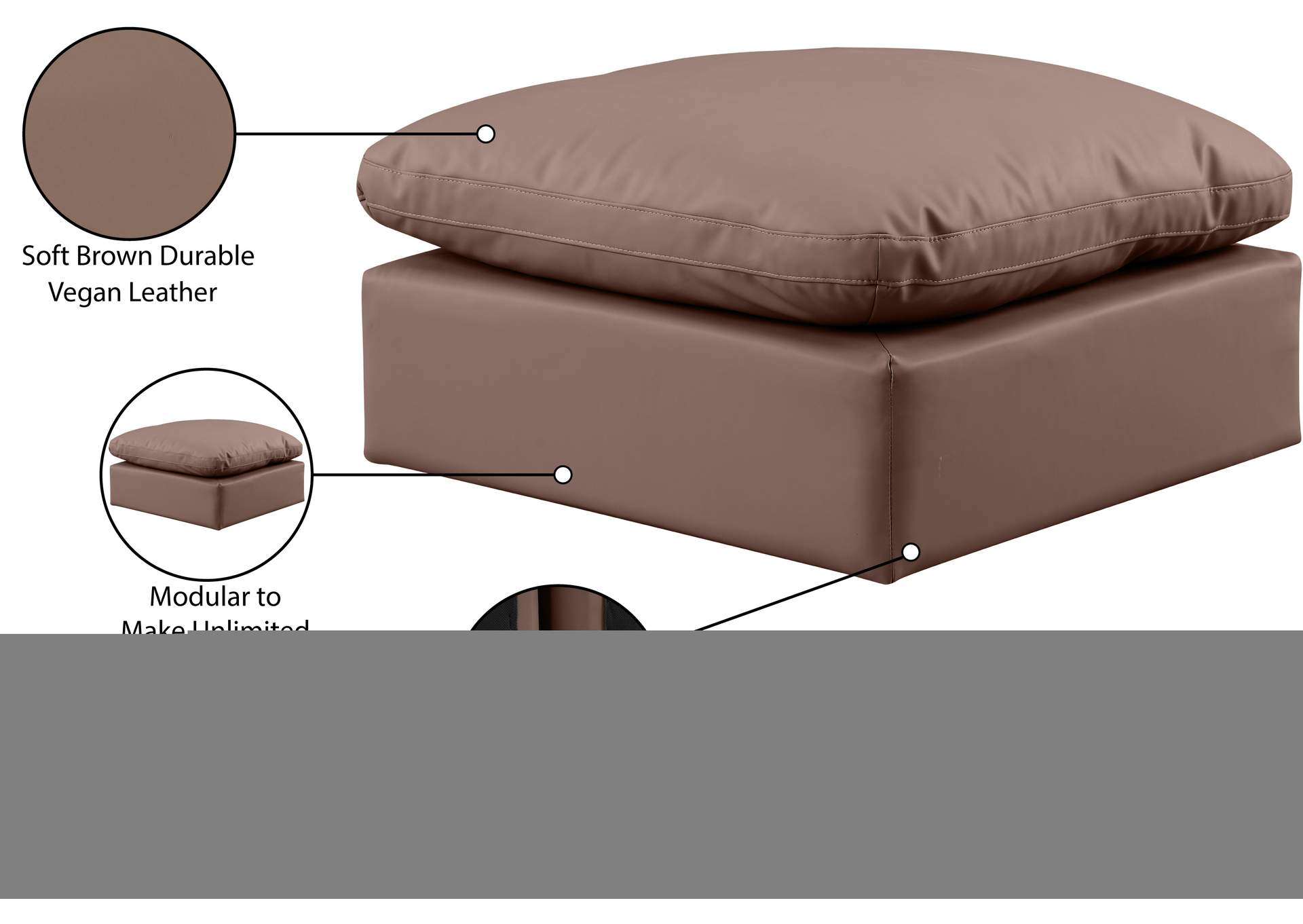 Indulge Brown Faux Leather Ottoman,Meridian Furniture