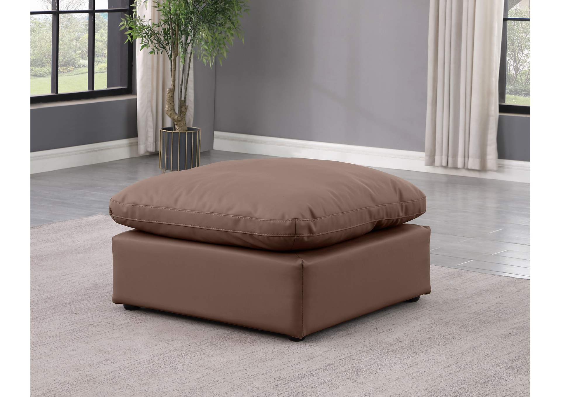 Indulge Brown Faux Leather Ottoman,Meridian Furniture