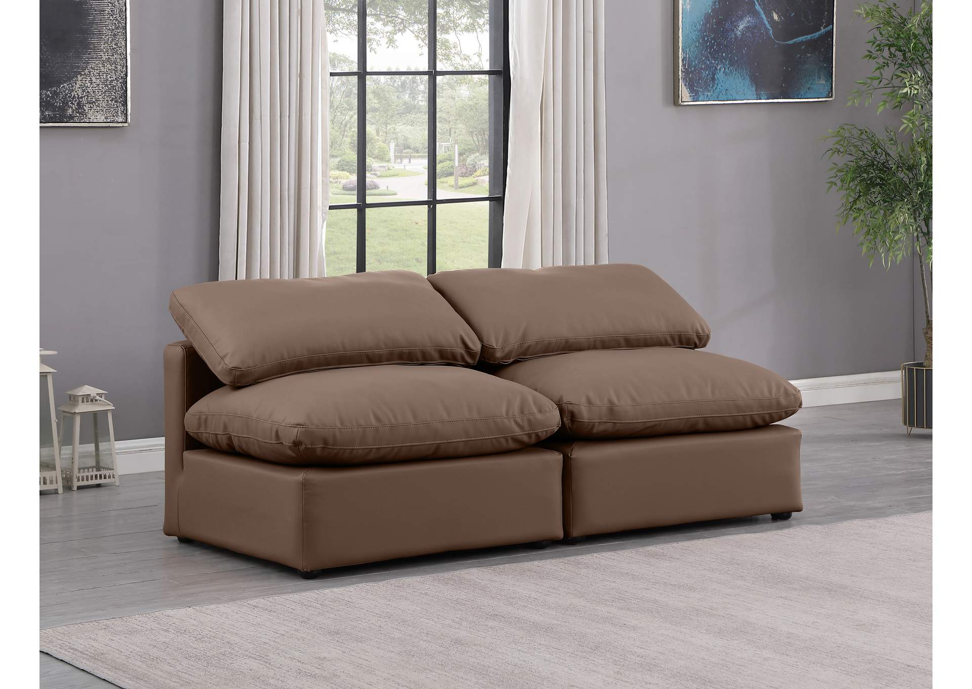 Indulge Brown Faux Leather Modular Sofa,Meridian Furniture
