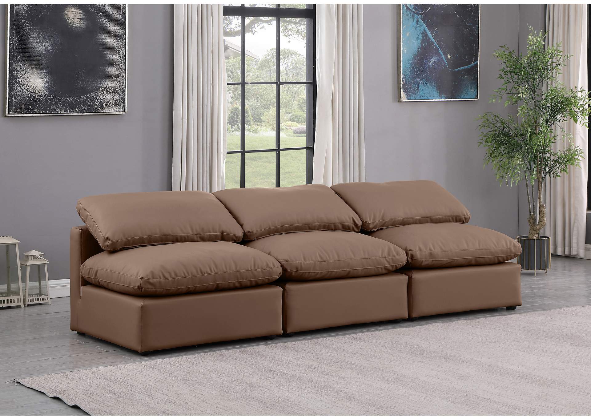 Indulge Brown Faux Leather Modular Sofa,Meridian Furniture