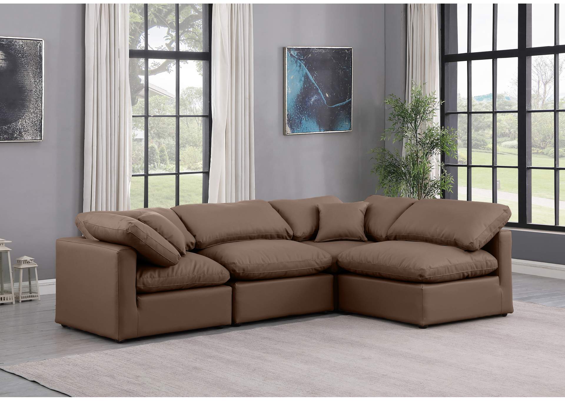 Indulge Brown Faux Leather Modular Sectional,Meridian Furniture