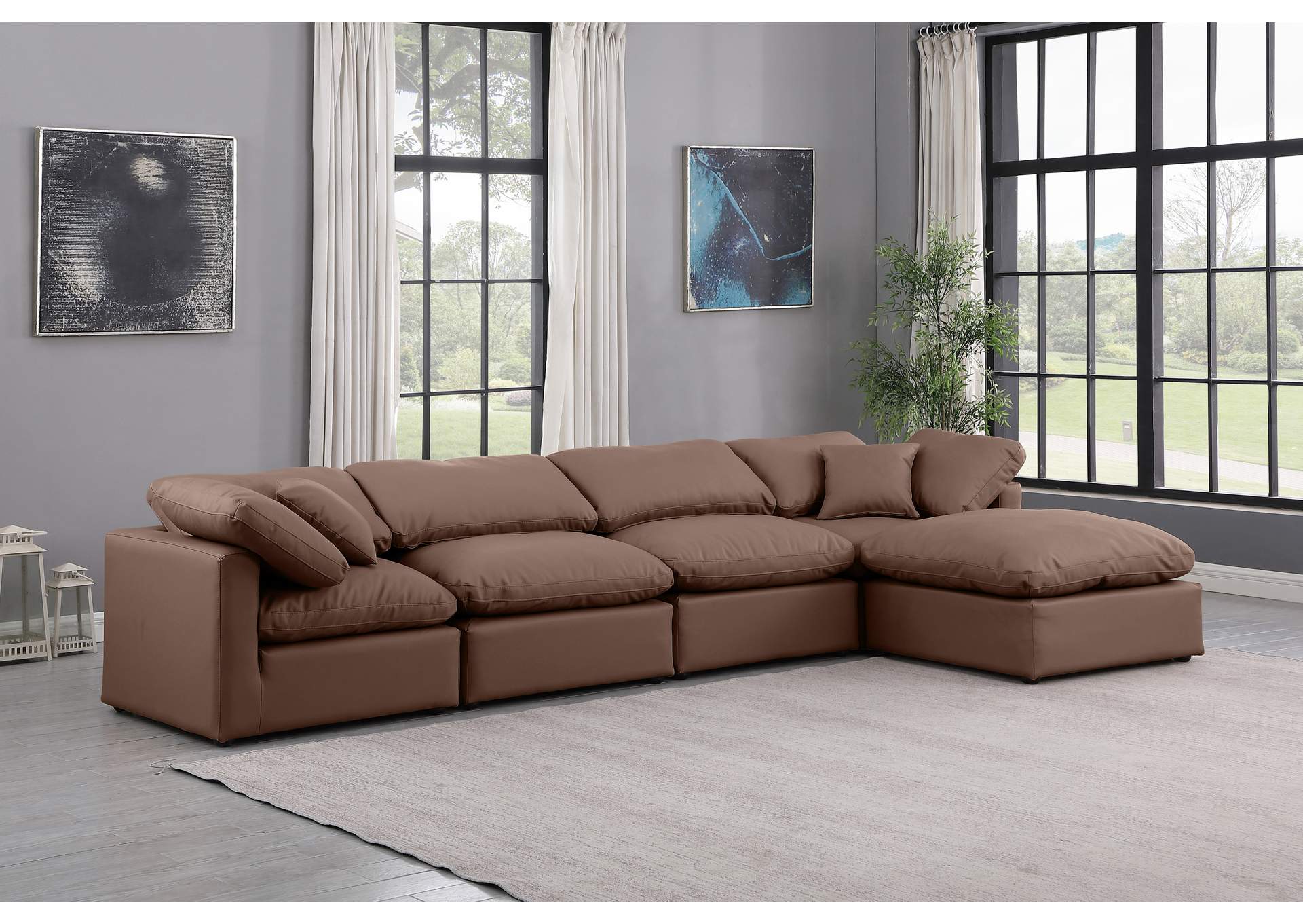 Indulge Brown Faux Leather Modular Sectional,Meridian Furniture