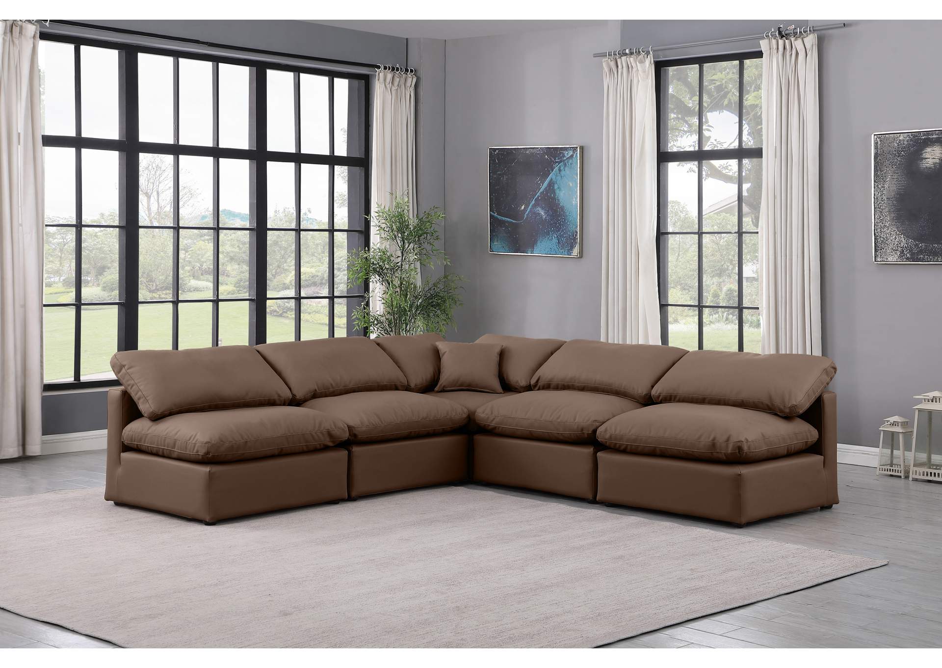Indulge Brown Faux Leather Modular Sectional,Meridian Furniture