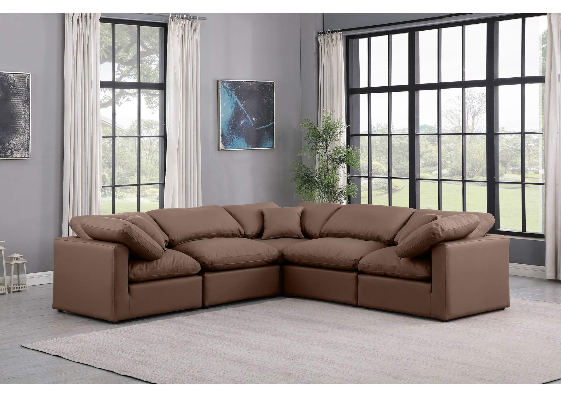 Indulge Brown Faux Leather Modular Sectional,Meridian Furniture