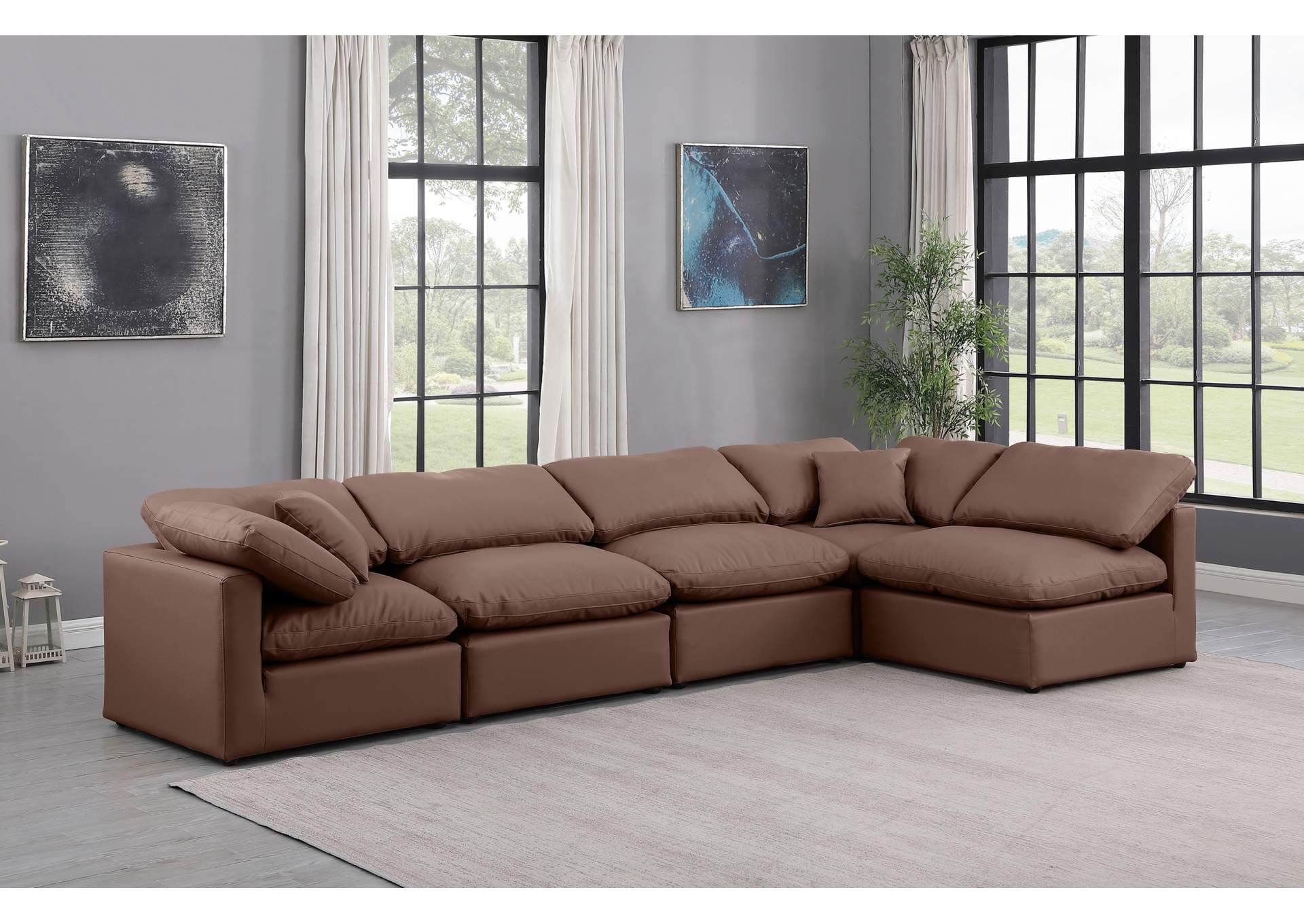 Indulge Brown Faux Leather Modular Sectional,Meridian Furniture