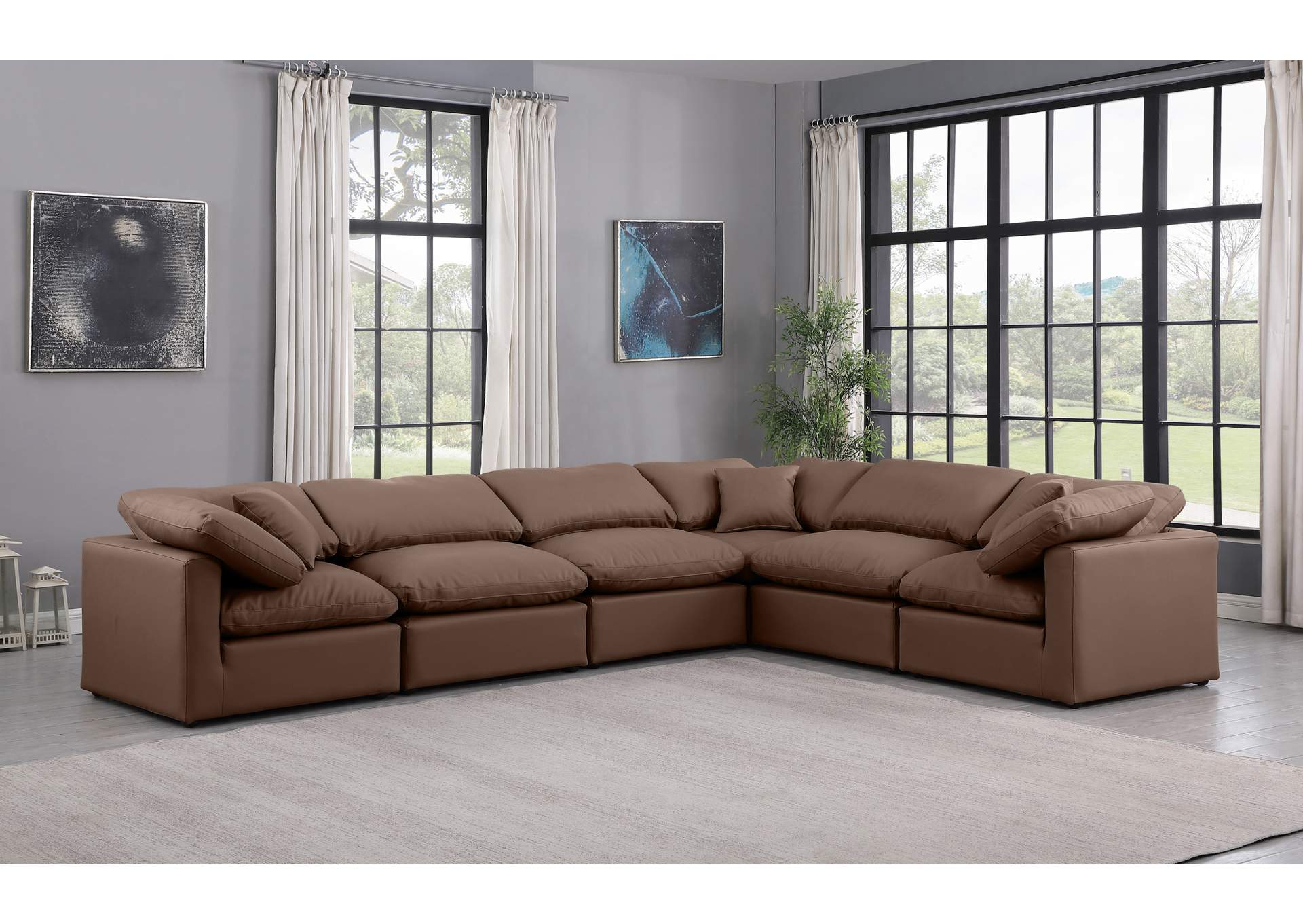 Indulge Brown Faux Leather Modular Sectional,Meridian Furniture