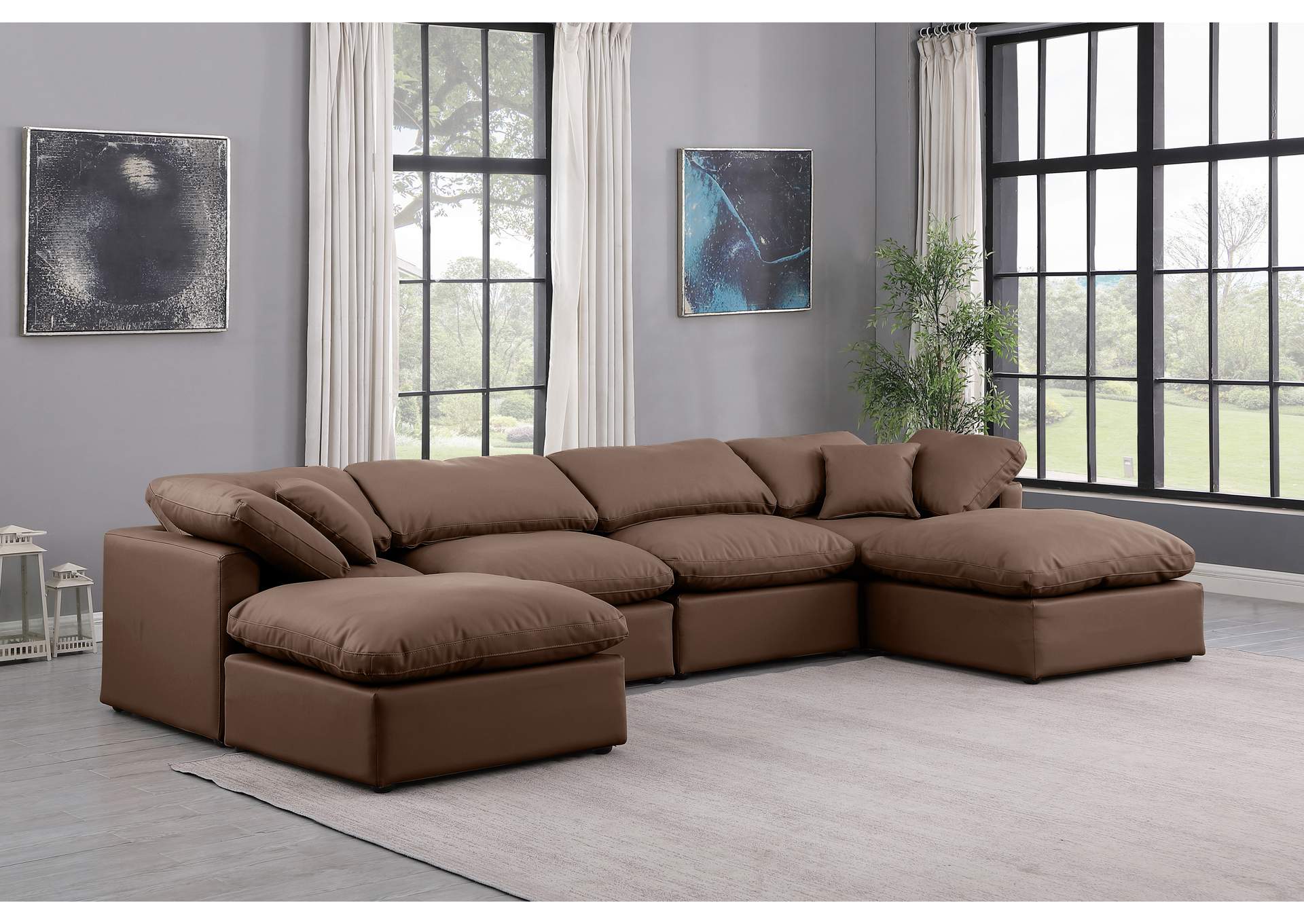Indulge Brown Faux Leather Modular Sectional,Meridian Furniture