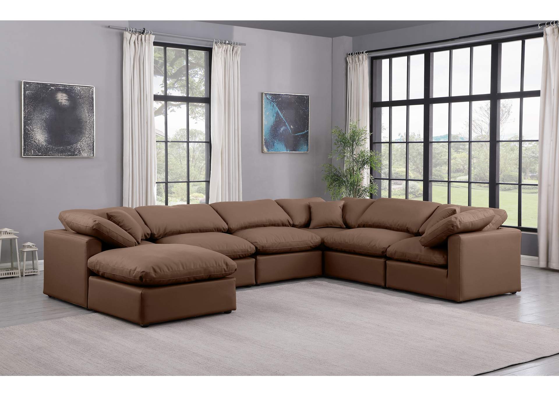 Indulge Brown Faux Leather Modular Sectional,Meridian Furniture