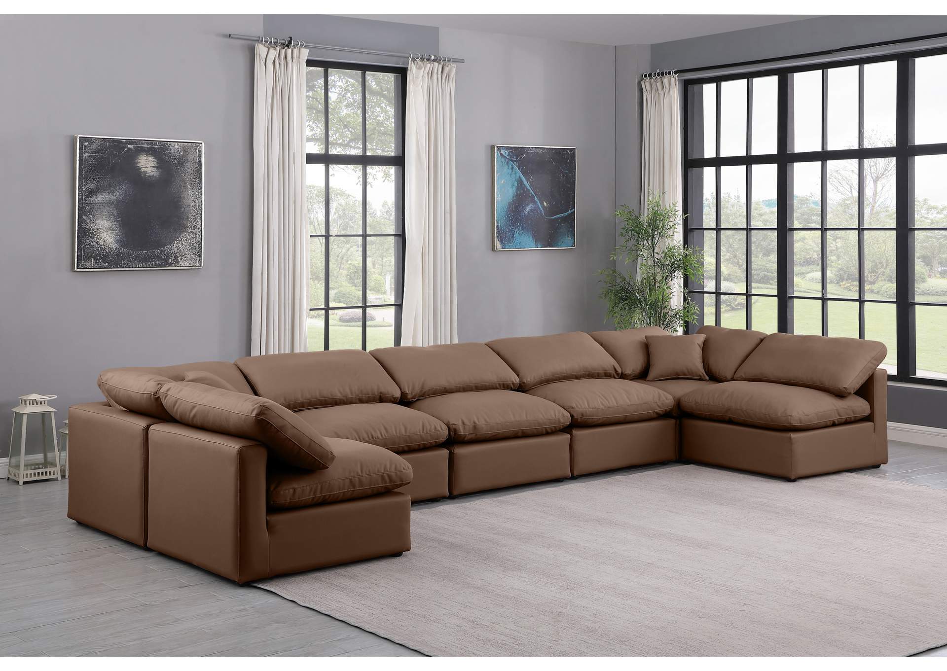Indulge Brown Faux Leather Modular Sectional,Meridian Furniture