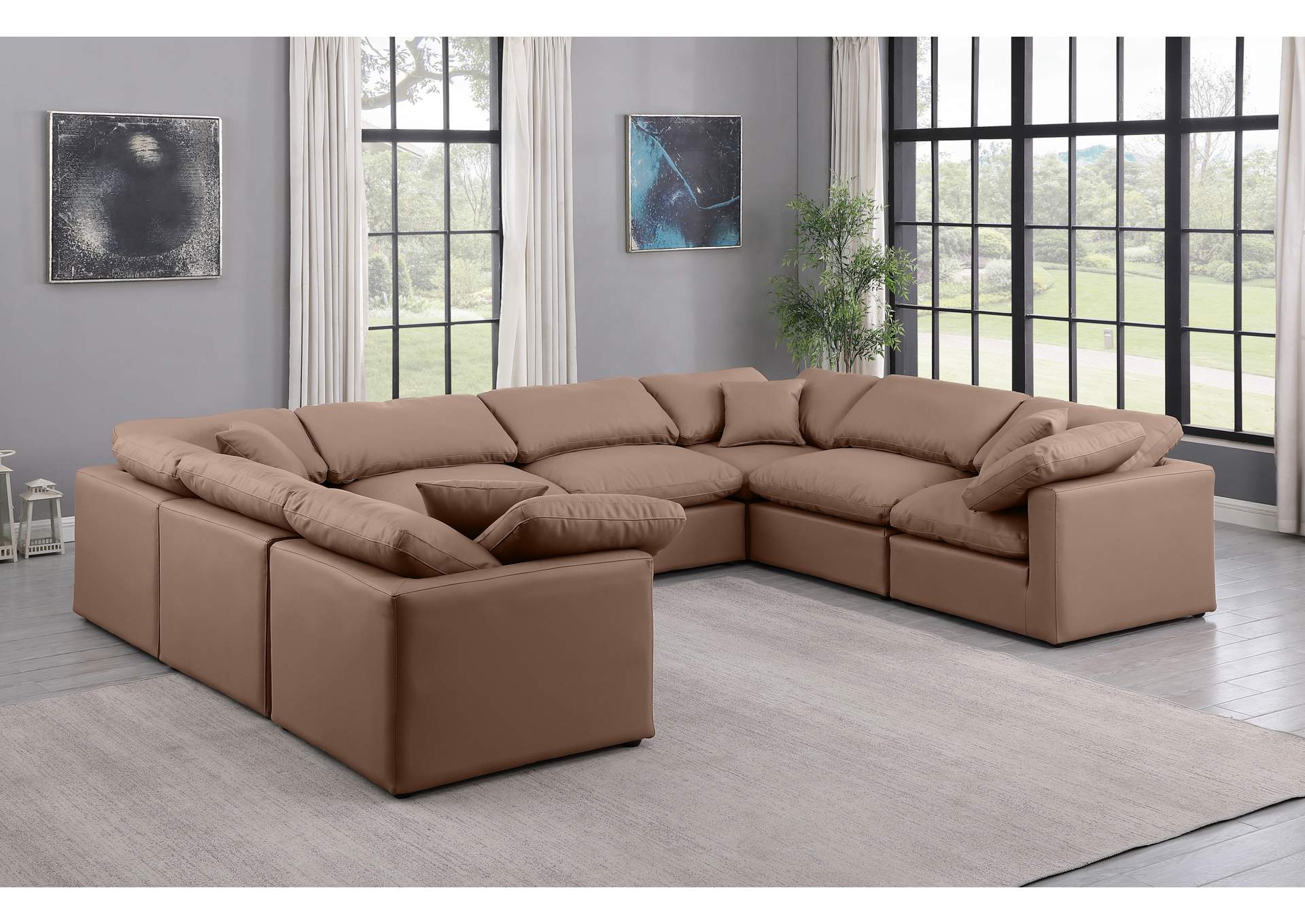 Indulge Brown Faux Leather Modular Sectional,Meridian Furniture