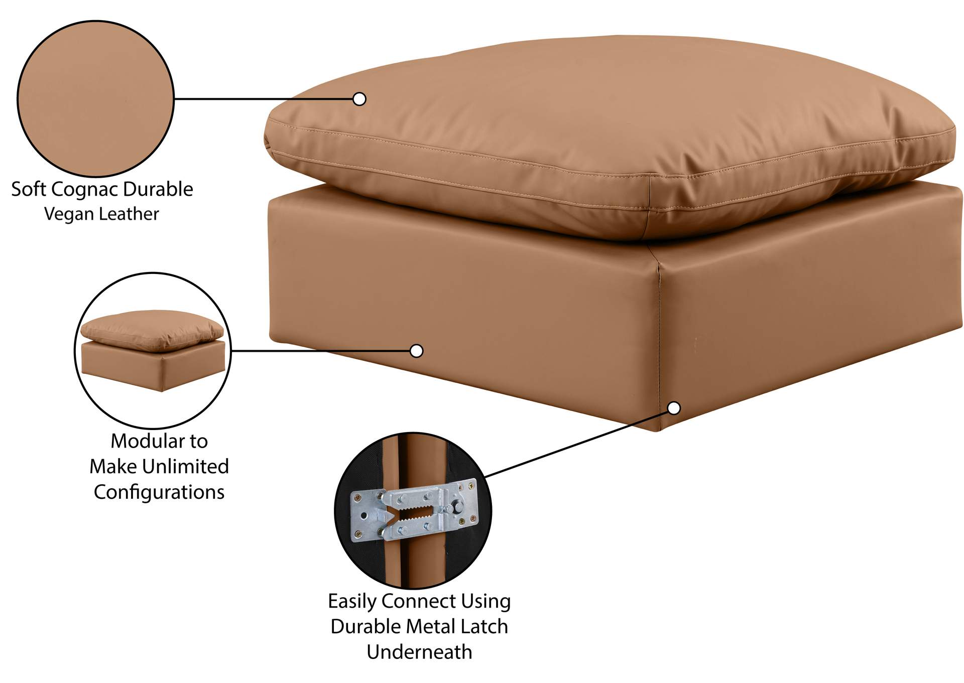 Indulge Cognac Faux Leather Ottoman,Meridian Furniture