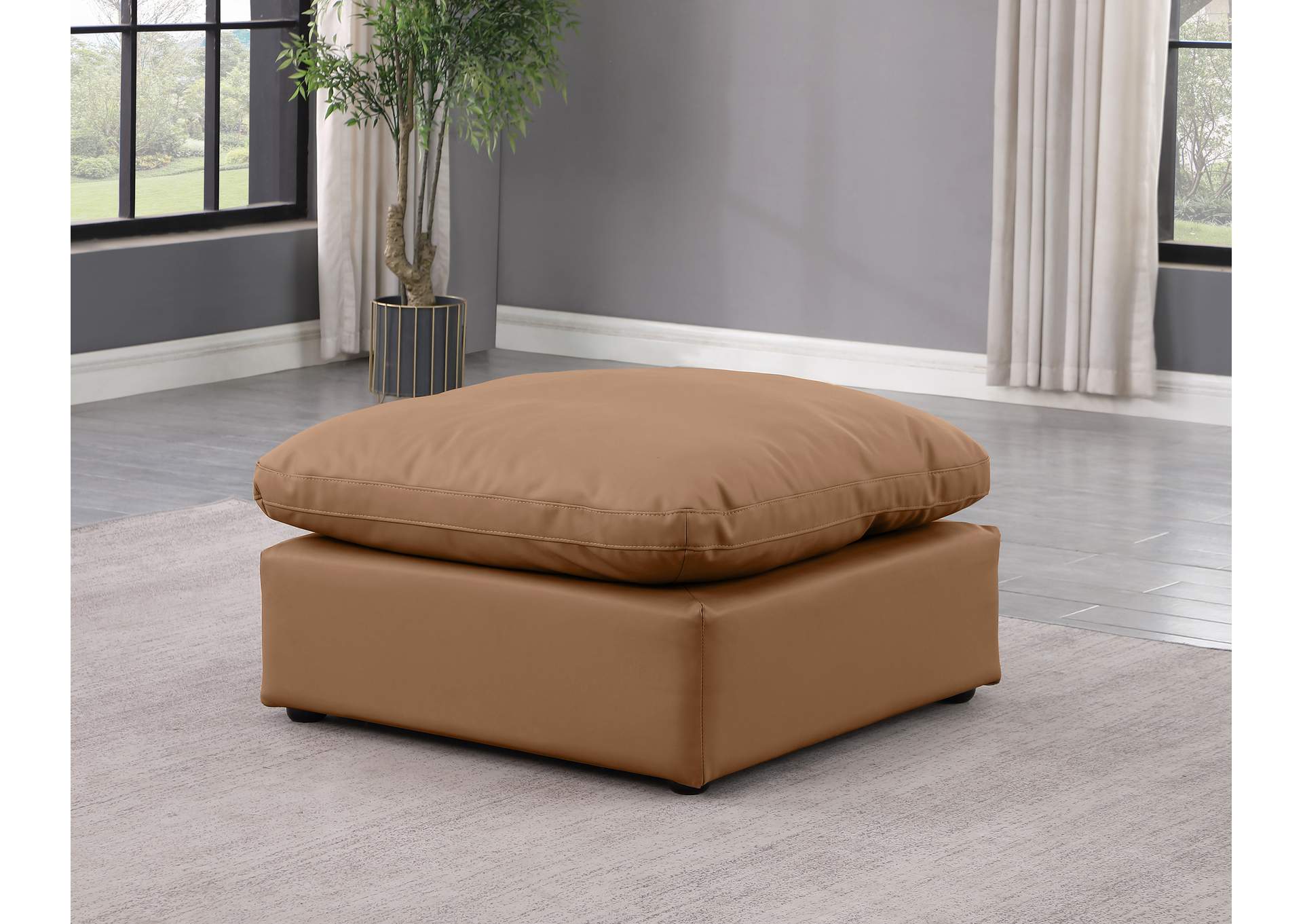 Indulge Cognac Faux Leather Ottoman,Meridian Furniture