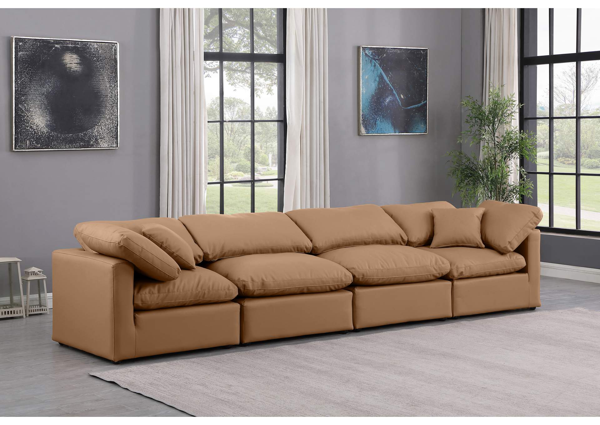 Indulge Cognac Faux Leather Modular Sofa,Meridian Furniture