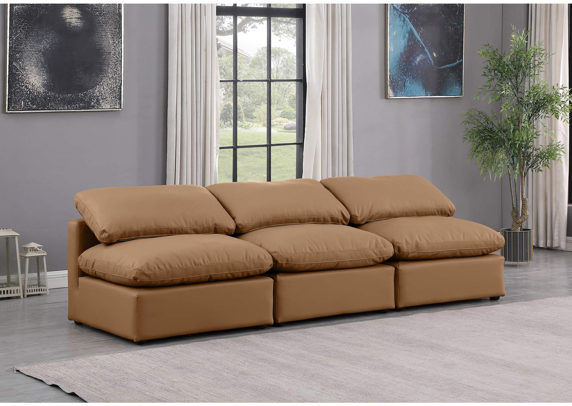 Indulge Cognac Faux Leather Modular Sofa,Meridian Furniture
