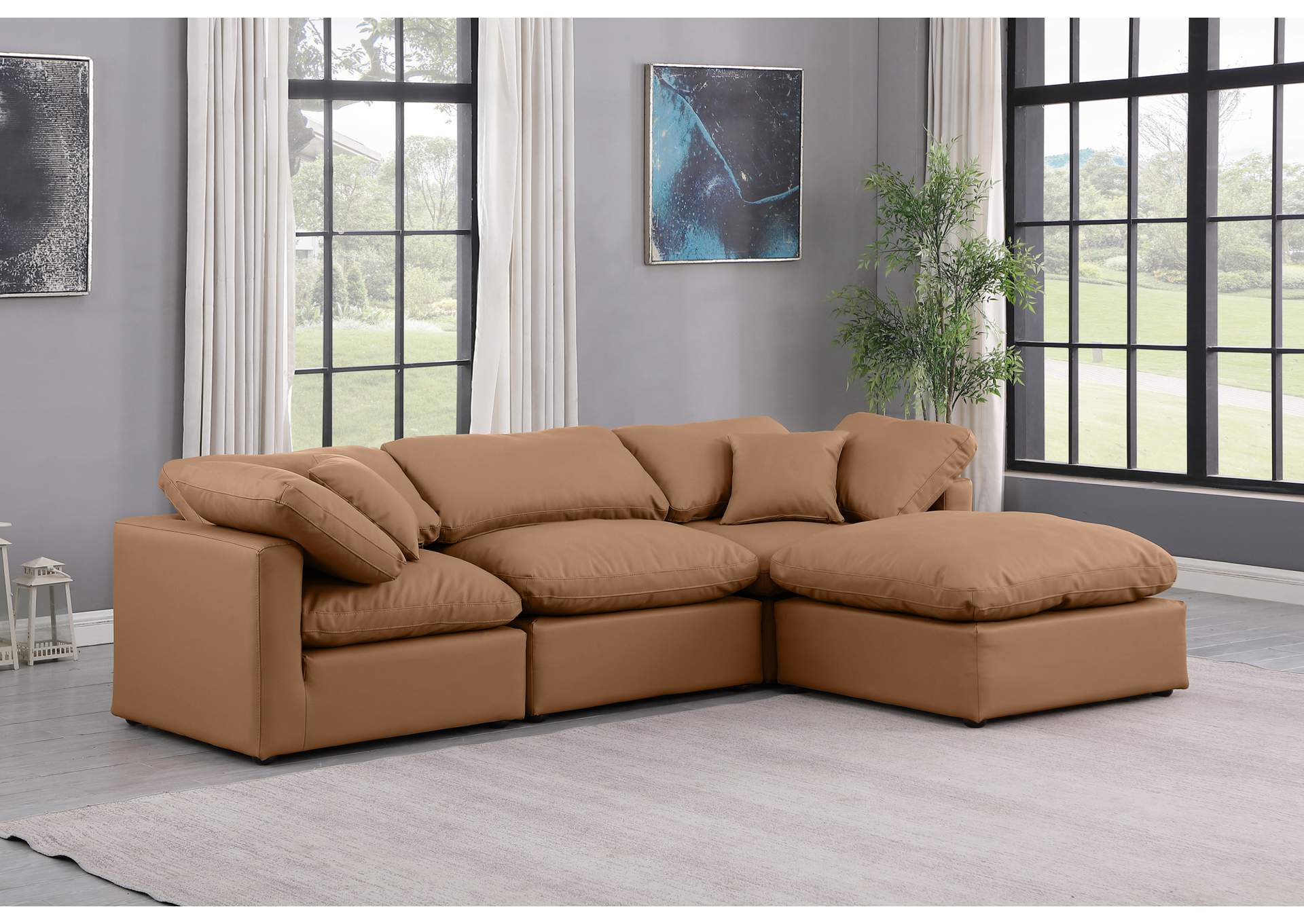 Indulge Cognac Faux Leather Modular Sectional,Meridian Furniture