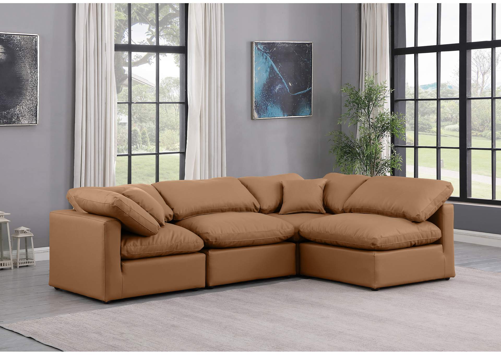 Indulge Cognac Faux Leather Modular Sectional,Meridian Furniture
