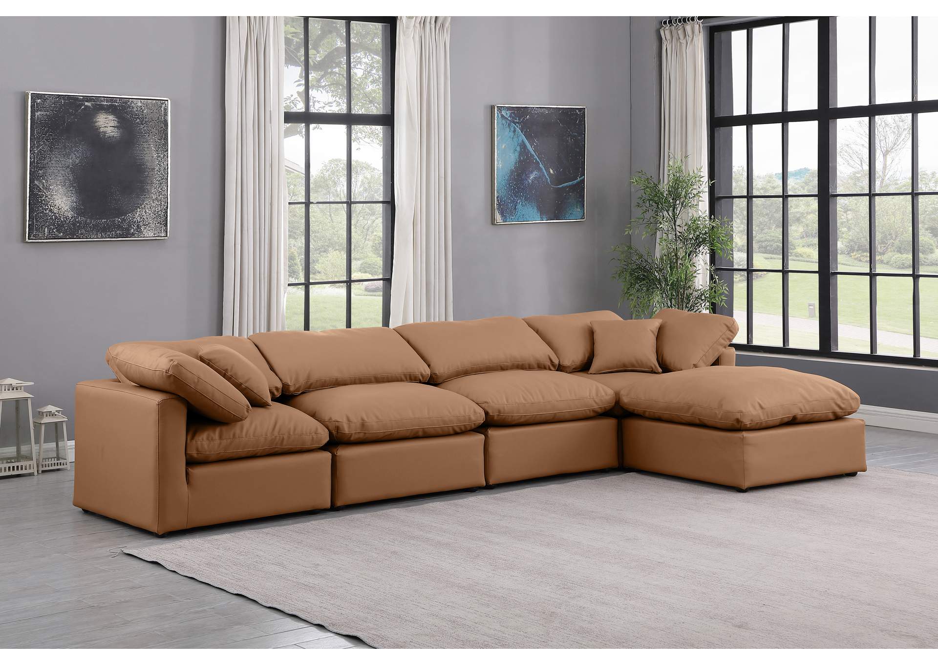 Indulge Cognac Faux Leather Modular Sectional,Meridian Furniture