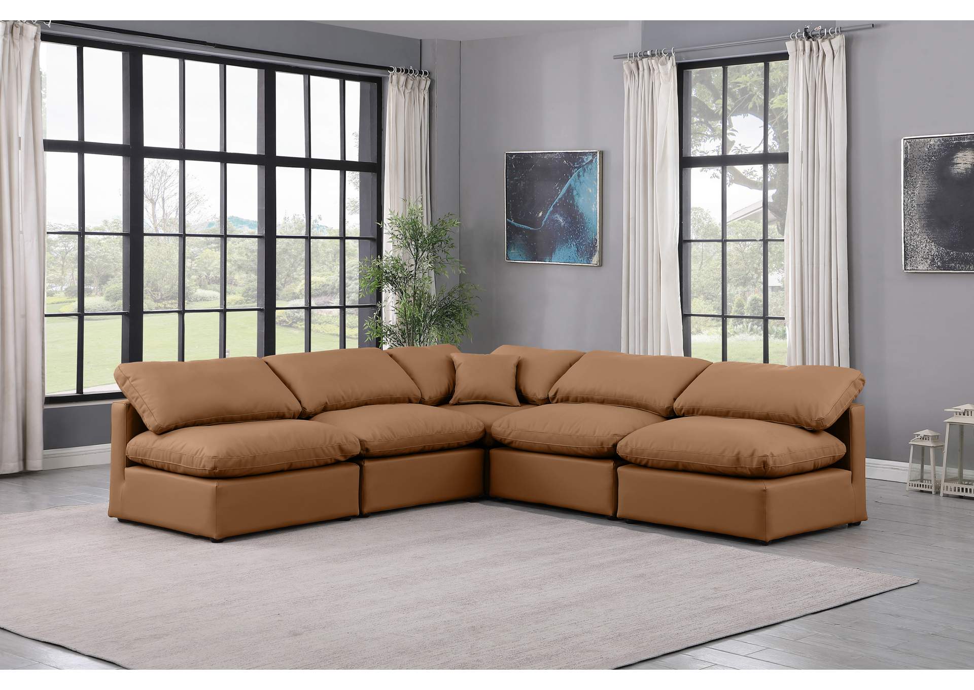 Indulge Cognac Faux Leather Modular Sectional,Meridian Furniture