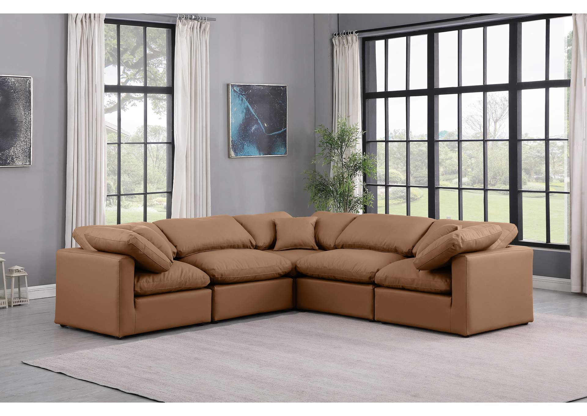 Indulge Cognac Faux Leather Modular Sectional,Meridian Furniture