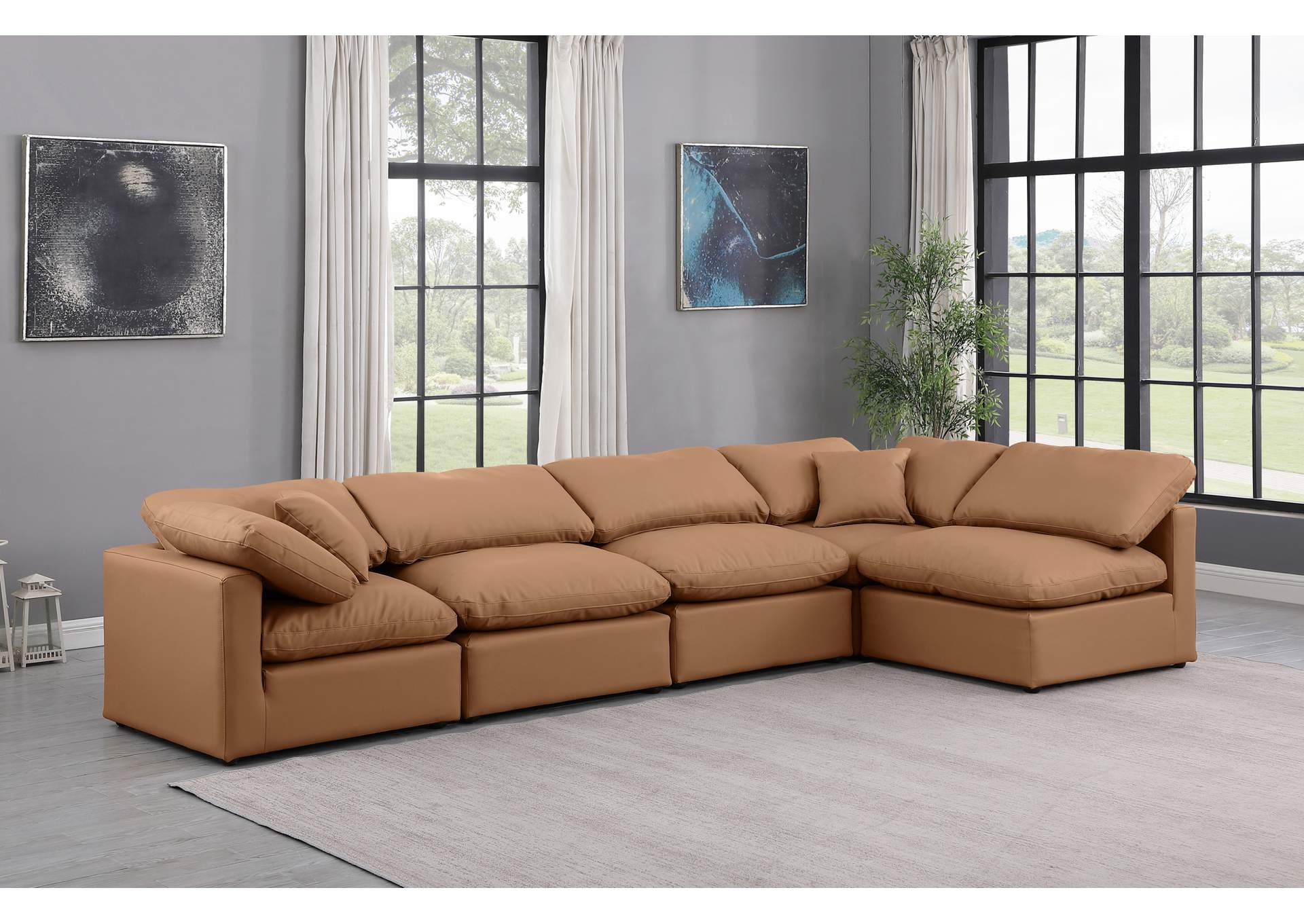 Indulge Cognac Faux Leather Modular Sectional,Meridian Furniture