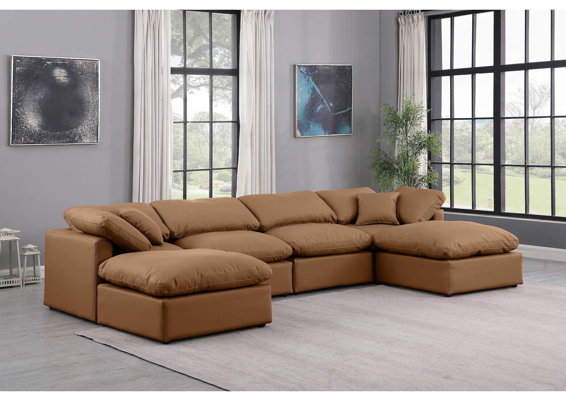 Indulge Cognac Faux Leather Modular Sectional,Meridian Furniture