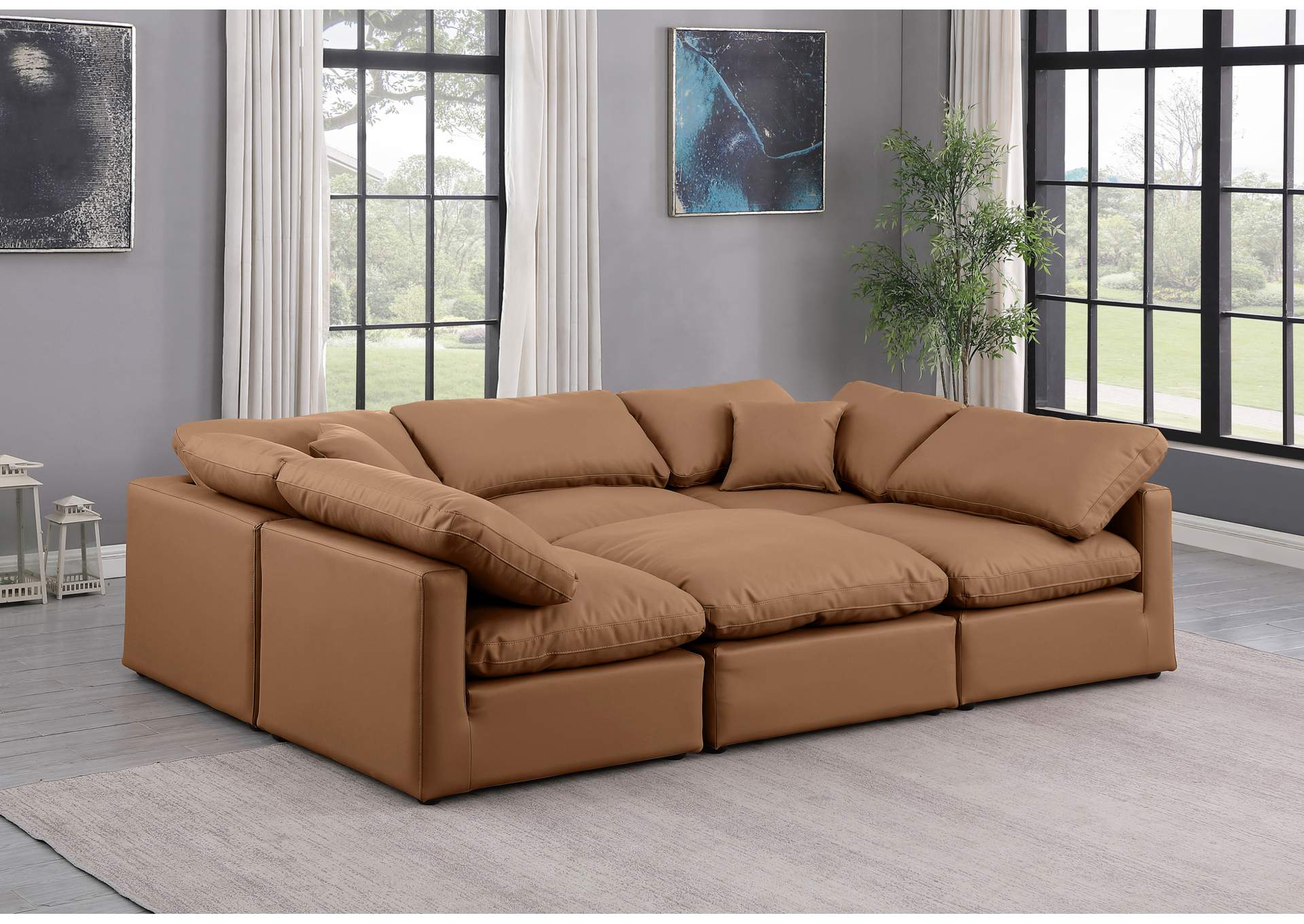 Indulge Cognac Faux Leather Modular Sectional,Meridian Furniture