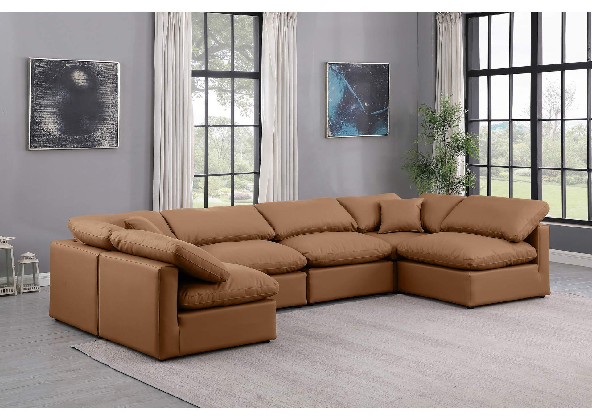 Indulge Cognac Faux Leather Modular Sectional,Meridian Furniture