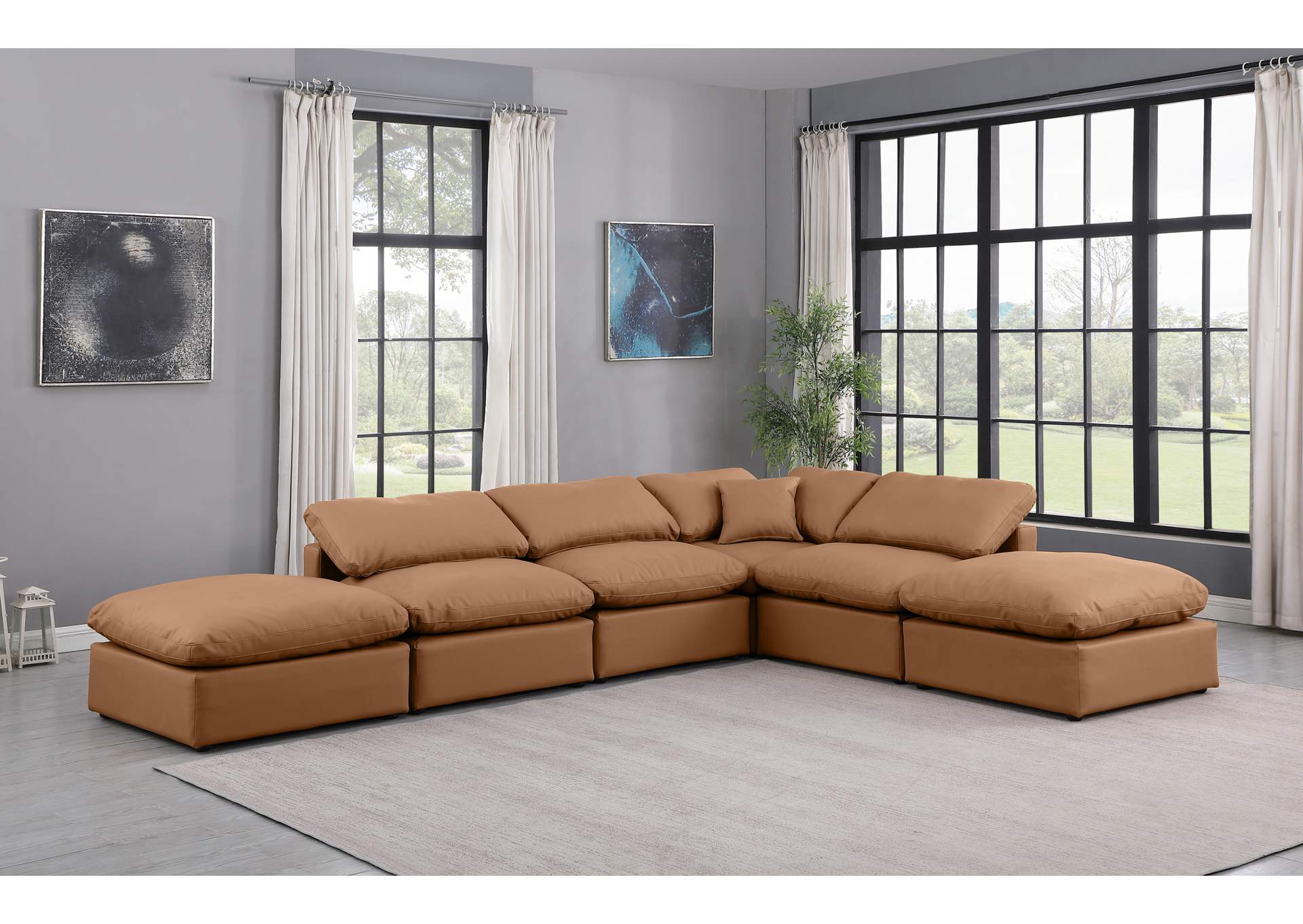 Indulge Cognac Faux Leather Modular Sectional,Meridian Furniture