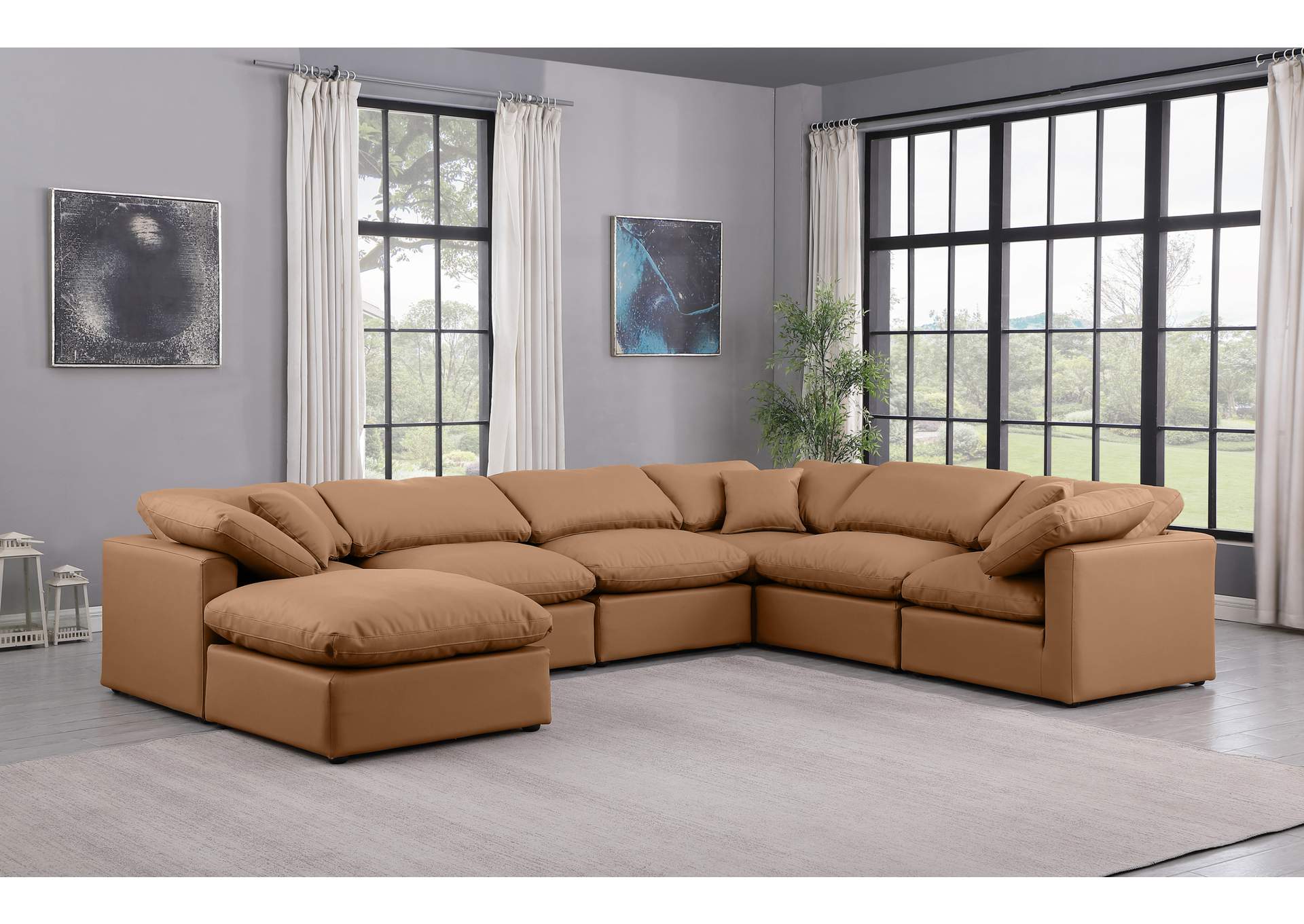 Indulge Cognac Faux Leather Modular Sectional,Meridian Furniture