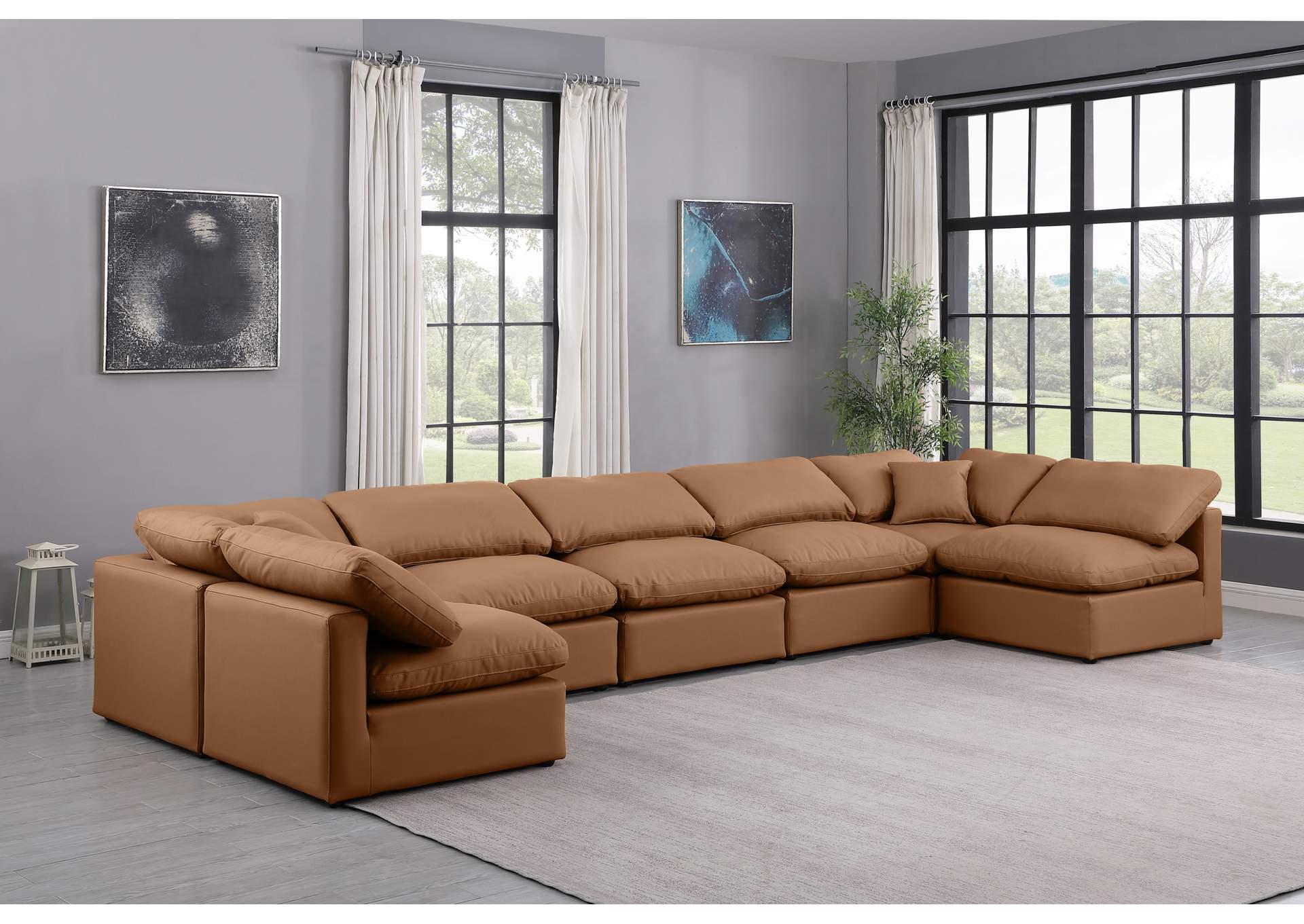 Indulge Cognac Faux Leather Modular Sectional,Meridian Furniture
