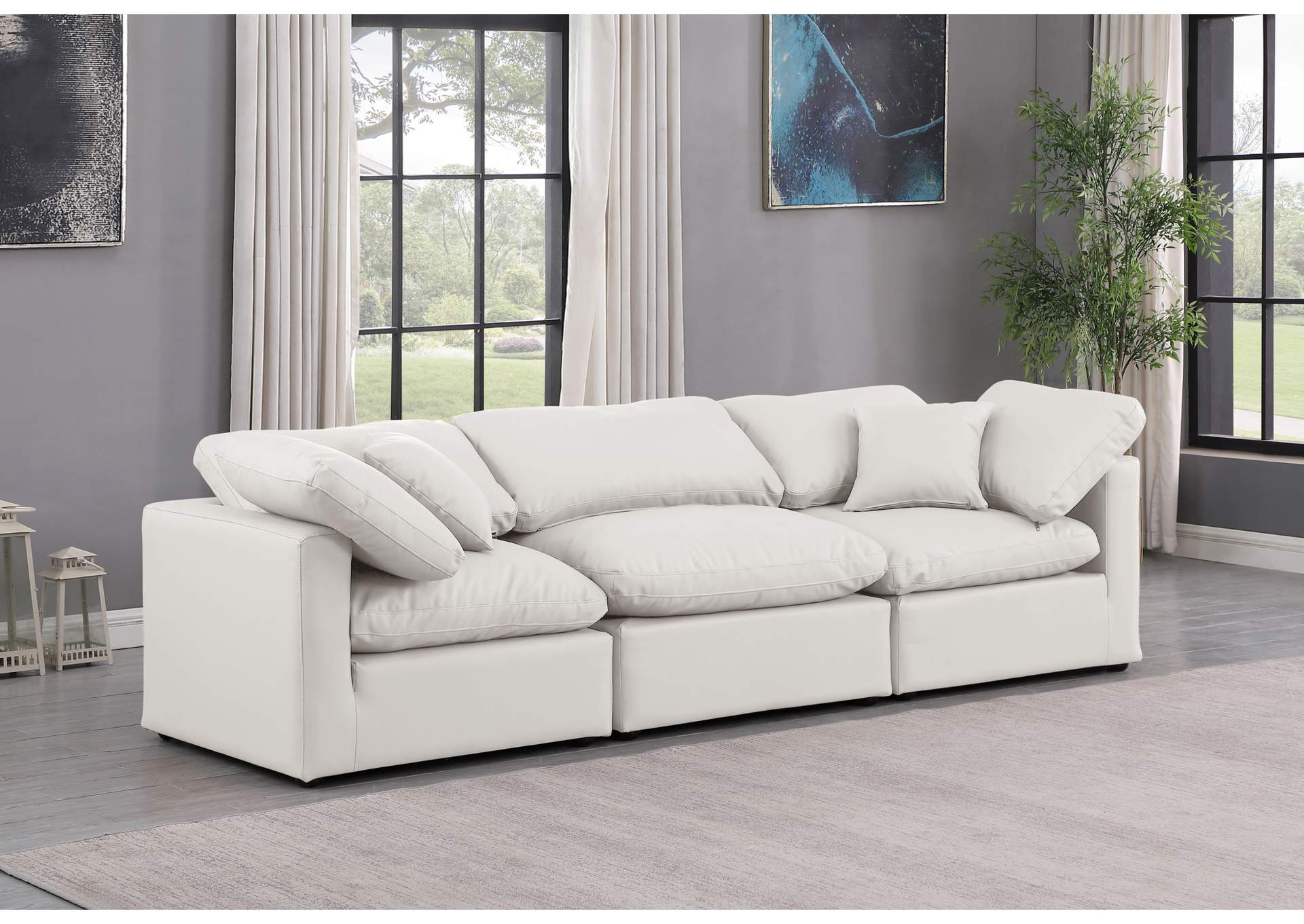 Indulge Cream Faux Leather Modular Sofa,Meridian Furniture